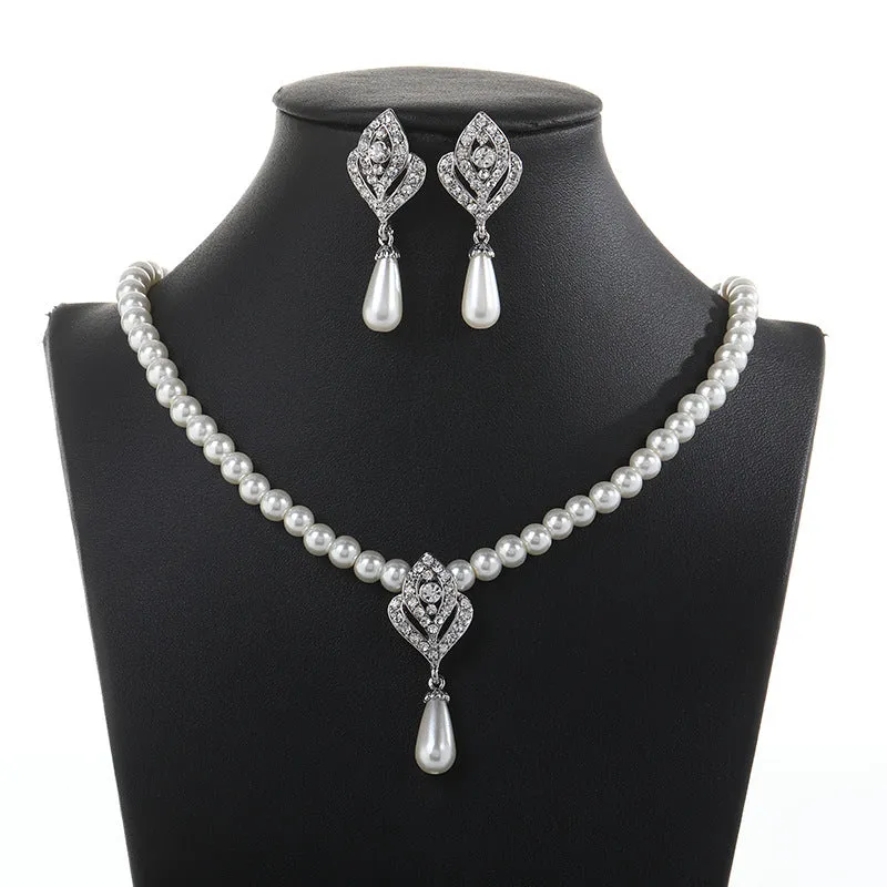 New Pearl Set NecklaceEarrings Two-piece Set for Women's Wedding Party CN34 made by ChicSew