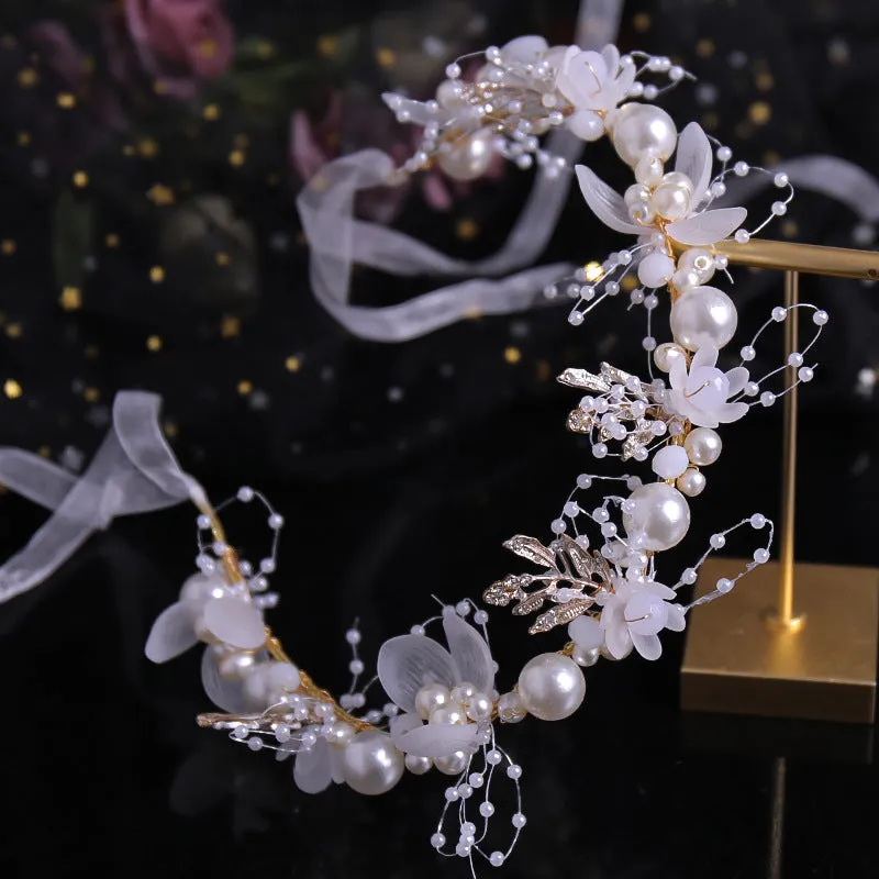 Golden Leaf Bride Hair Headdress Handmade Pearl Flower Hairband Accessories CN28 sold by ChicSew