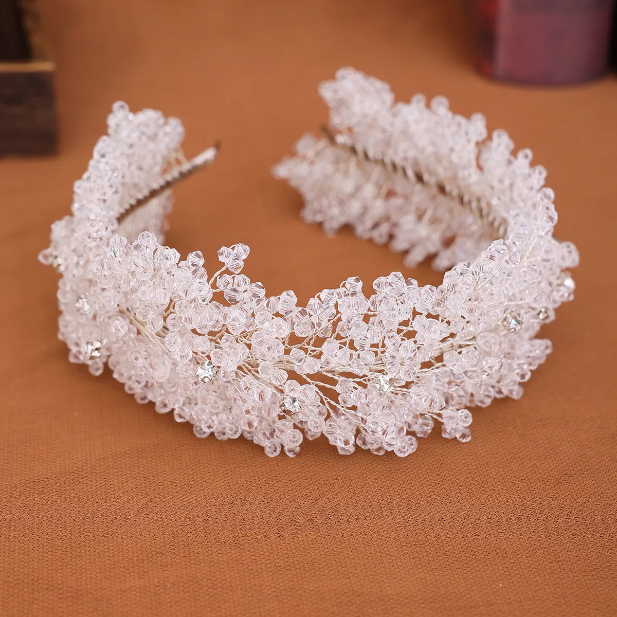 Handmade Crystal Beading Hairband Wedding Headband Luxury Silver Headband CN26 sold by ChicSew product image thumbnail 2