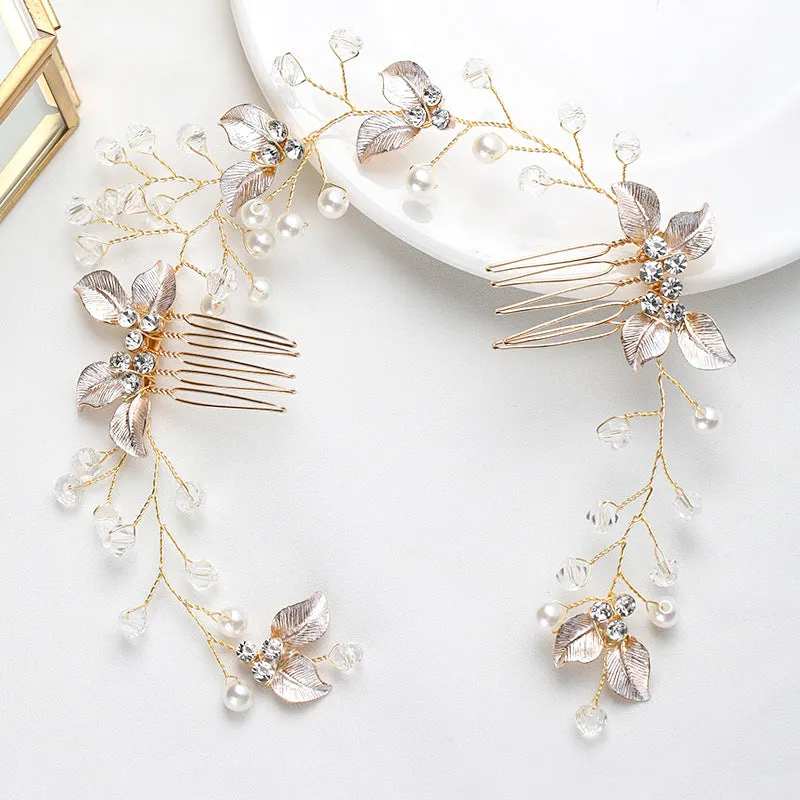 Bride Hair Accessories Handmade Golden Hair Side Comb CN12 sold by ChicSew product image thumbnail 4