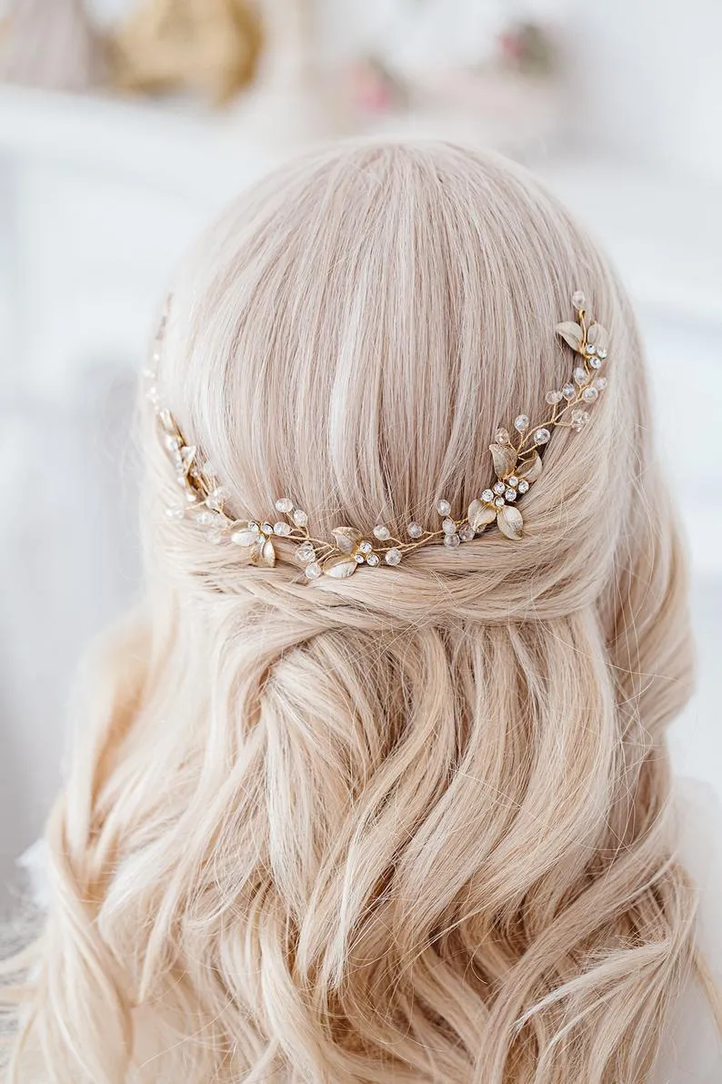 Bride Hair Accessories Handmade Golden Hair Side Comb CN12 sold by ChicSew product image thumbnail 2
