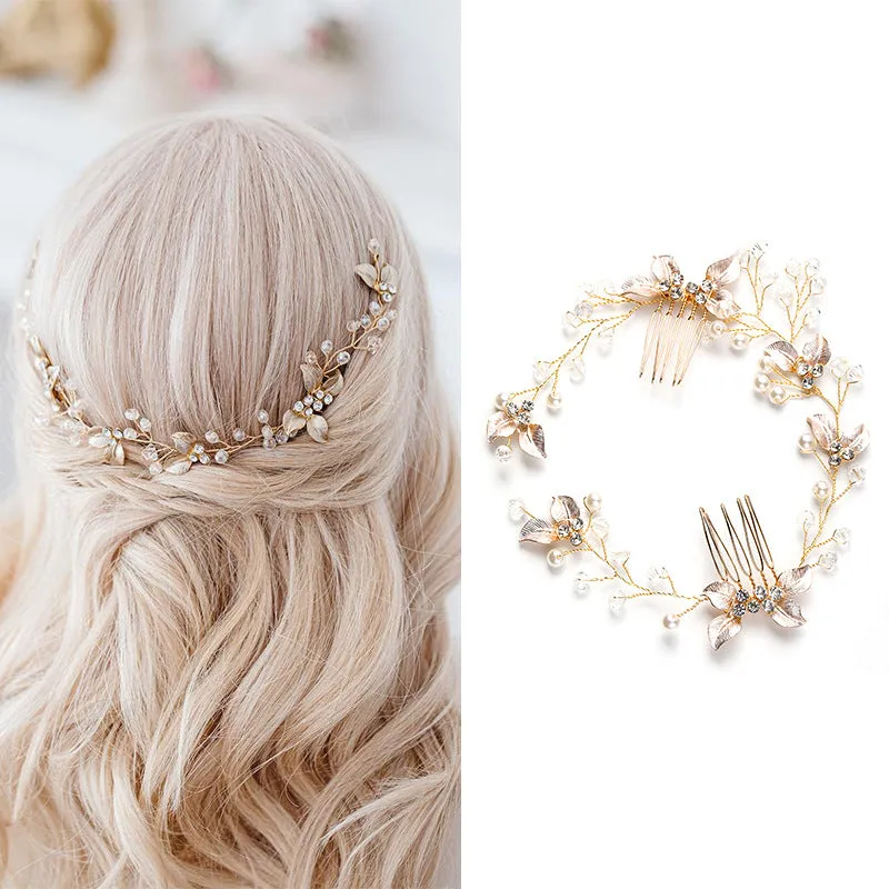 Bride Hair Accessories Handmade Golden Hair Side Comb CN12 sold by ChicSew