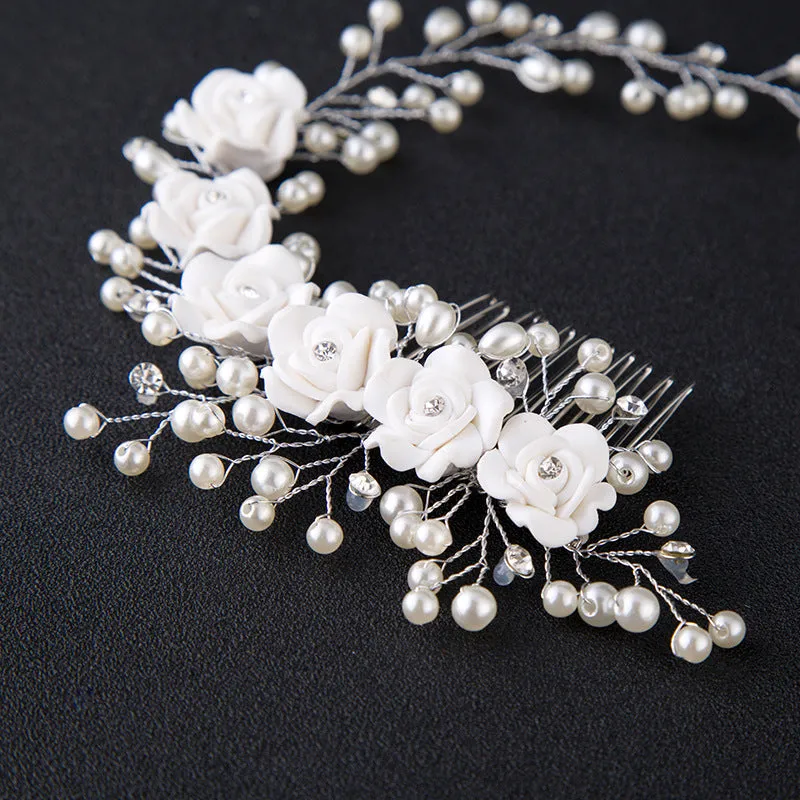 Bride Hair Band New Fashion PearlFflower Hair Band Hand-woven CN10 sold by ChicSew