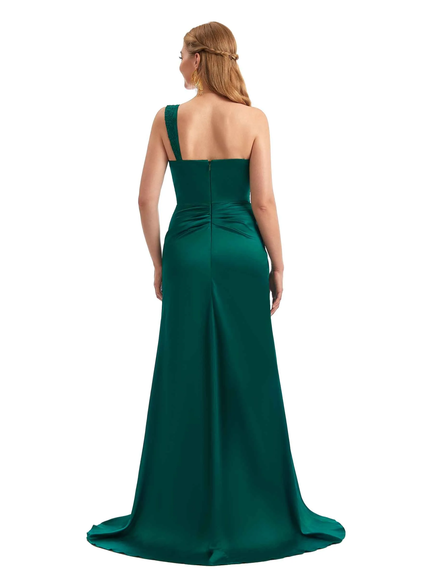 Unique One Shoulder Champagne Mermaid Satin Bridesmaid Dresses sold by ChicSew product image thumbnail 3