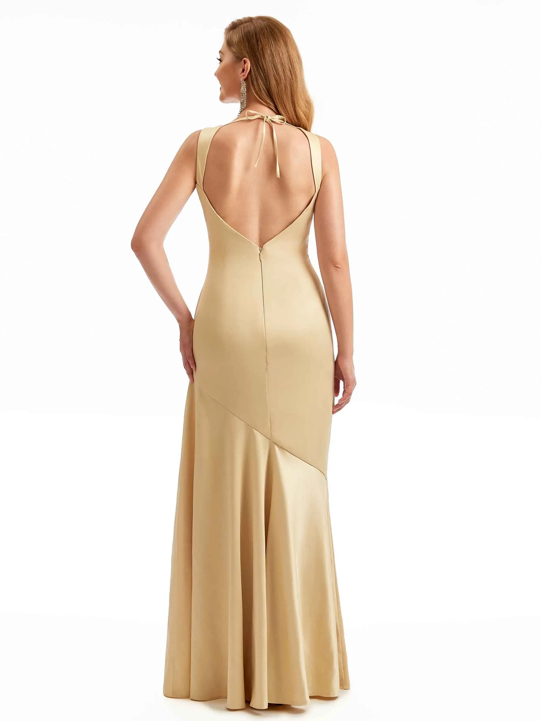 Side Slit Straps Champagne Satin Bridesmaid Dresses sold by ChicSew product image thumbnail 3