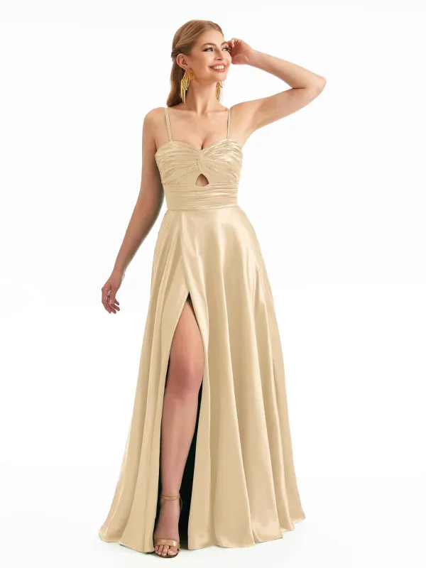 Chic Champagne Spaghetti Straps Satin Bridesmaid Dresses sold by ChicSew