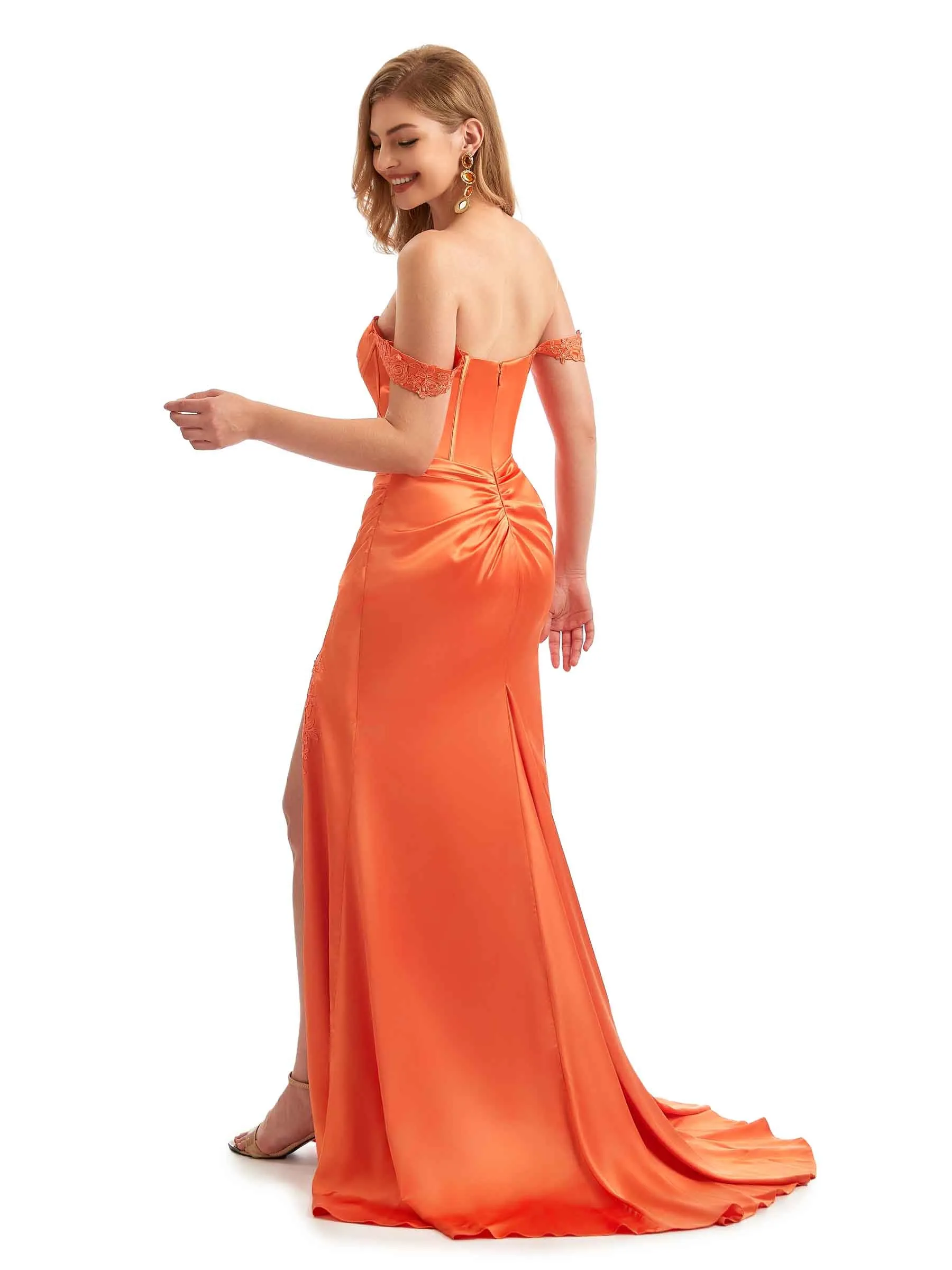 Champagne Maxi Stretchy Satin Long Bridesmaid Dresses sold by ChicSew product image thumbnail 4