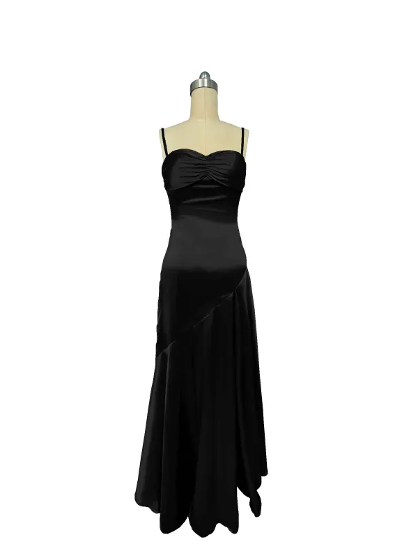 Black Satin Spaghetti Straps Sheath Bridesmaid Dresses sold by ChicSew