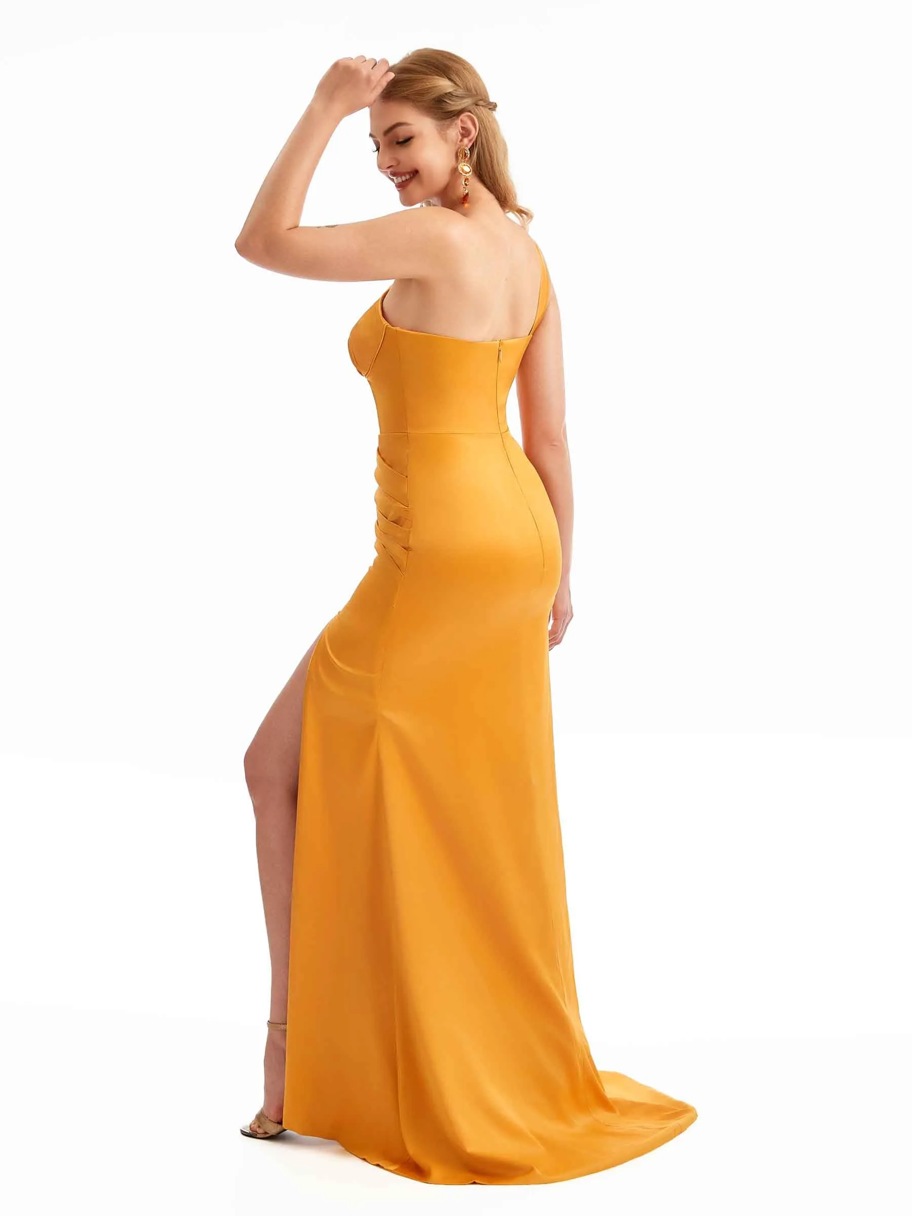 Black One-Shoulder Satin Silky Bridesmaid Dresses sold by ChicSew product image thumbnail 5