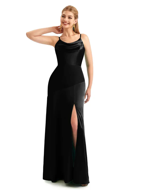 Black Scoop Mermaid Casual Satin Bridesmaid Dresses sold by ChicSew