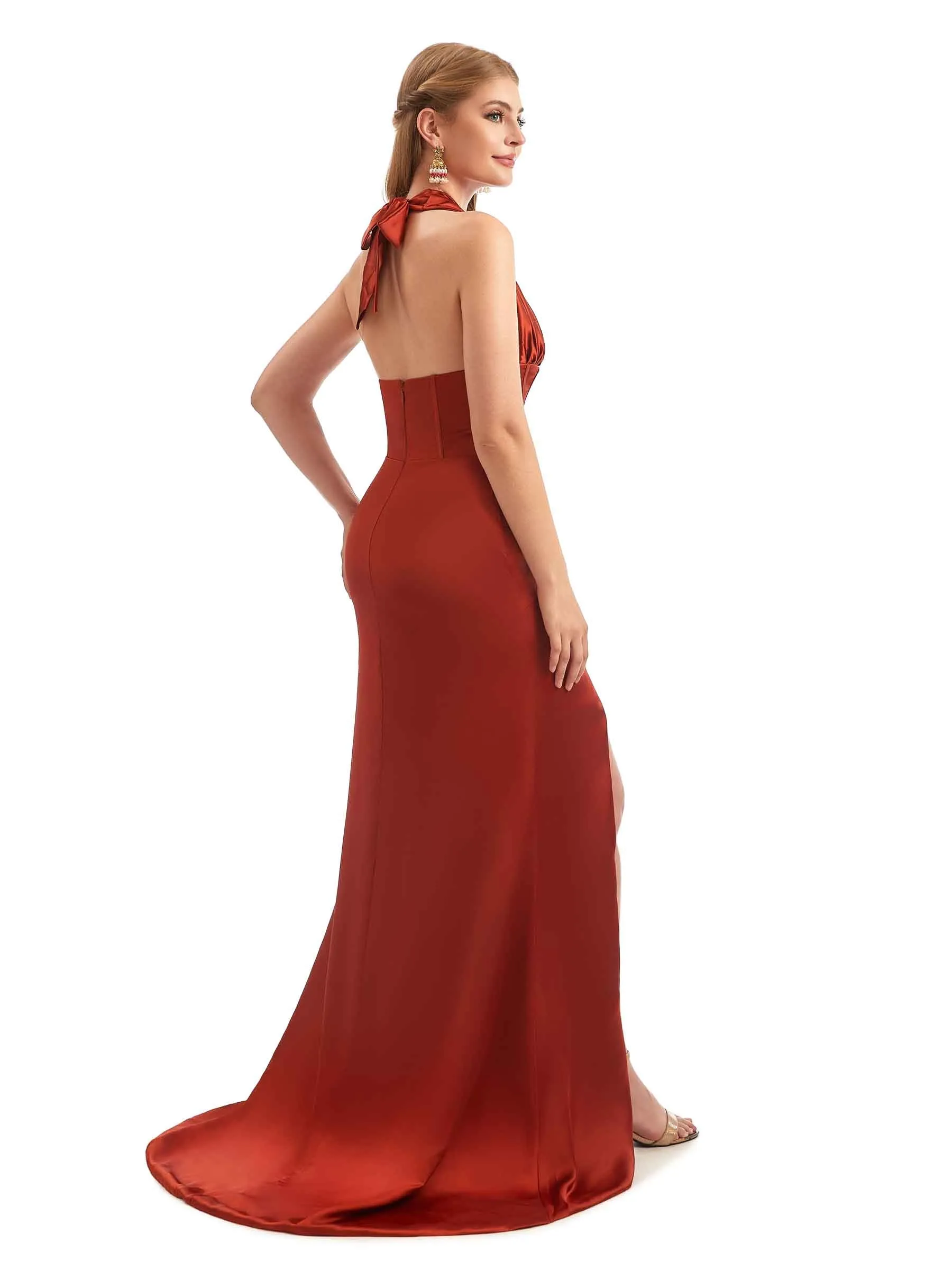 Boho Black Satin Silky Halter Bridesmaid Dresses sold by ChicSew product image thumbnail 5