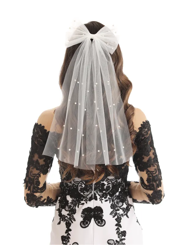 Elegant Simple Sweet Bow Tie Pearls Bridal Veil sold by ChicSew