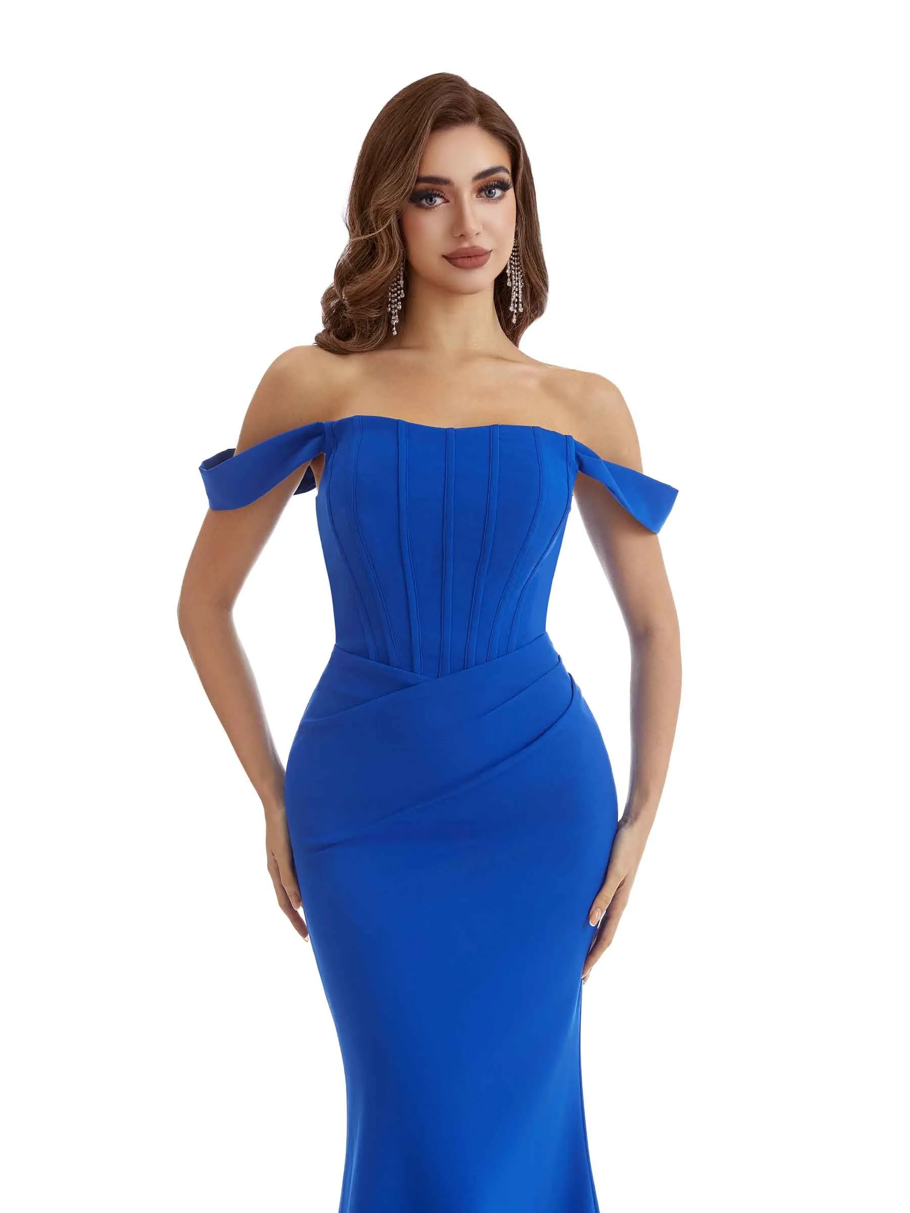 Elegant Mermaid Off The Shoulder Stretchy Crepe Long Formal Bridesmaid Dresses sold by ChicSew product image thumbnail 3