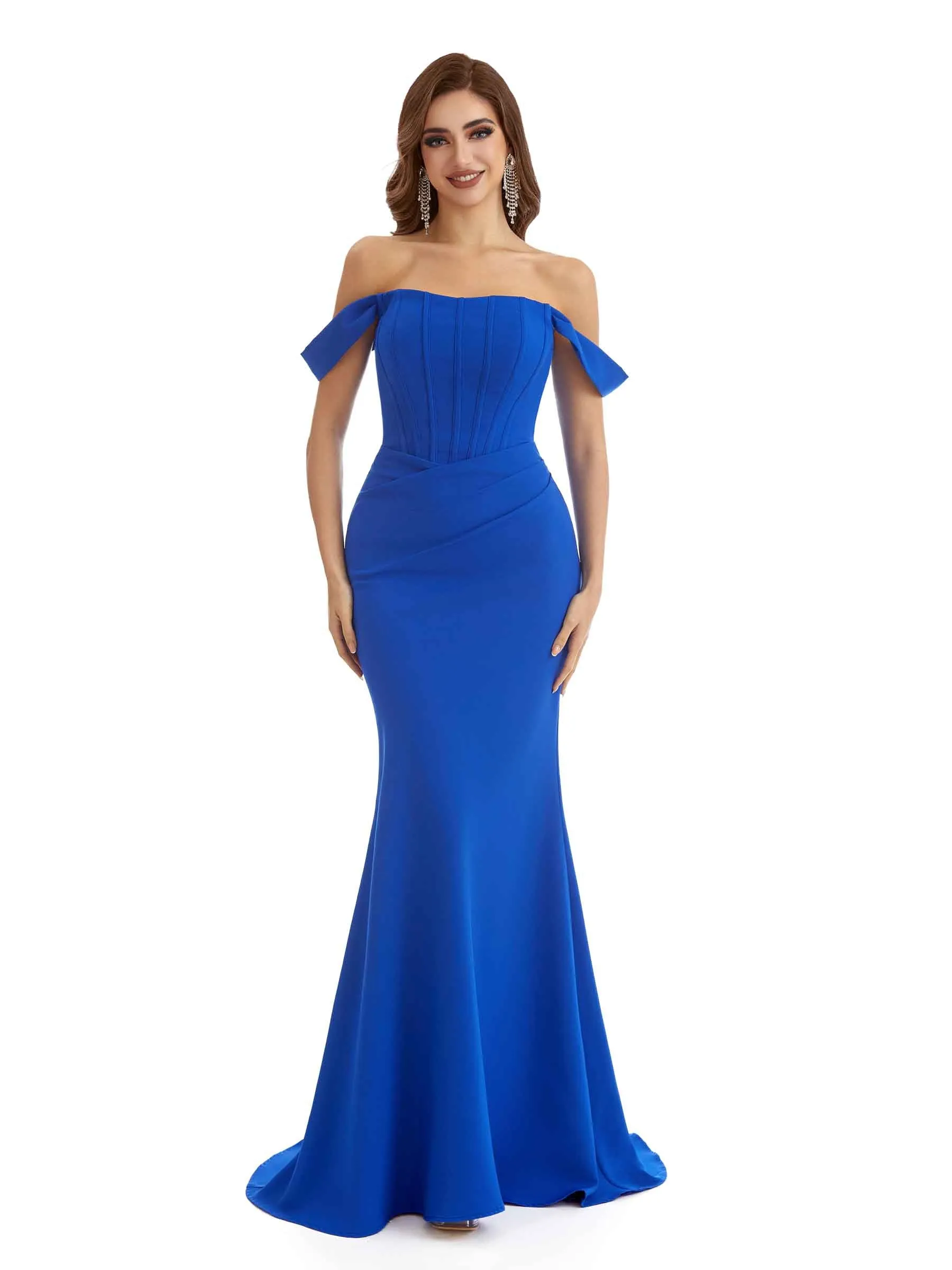 Elegant Mermaid Off The Shoulder Stretchy Crepe Long Formal Bridesmaid Dresses sold by ChicSew product image thumbnail 2