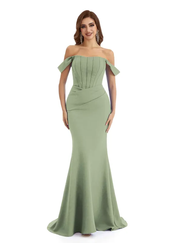 Elegant Mermaid Off The Shoulder Stretchy Crepe Long Formal Bridesmaid Dresses sold by ChicSew
