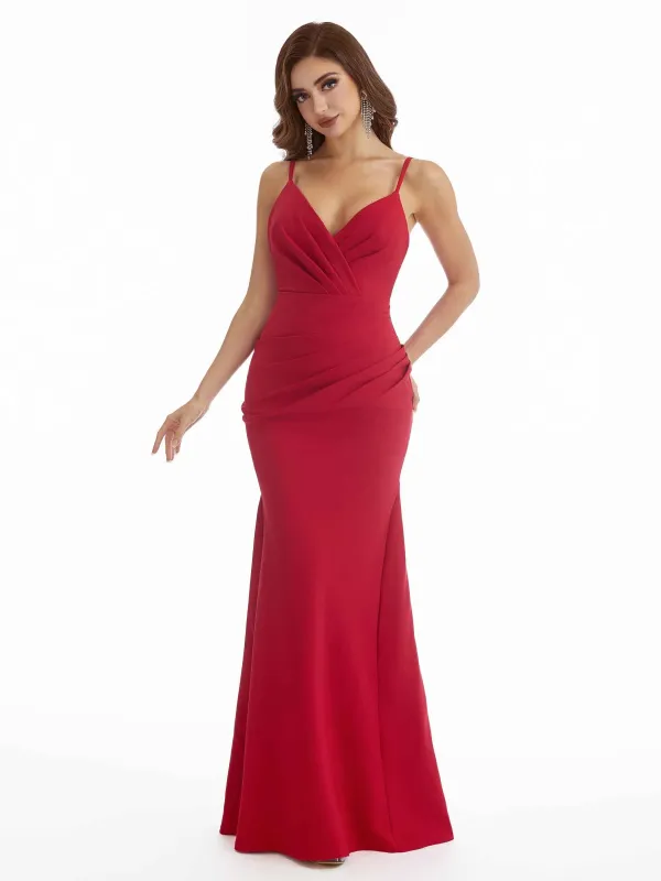 V-Neck Sexy Spaghetti Straps Mermaid Stretch Crepe Floor Length Bridesmaid Dresses sold by ChicSew
