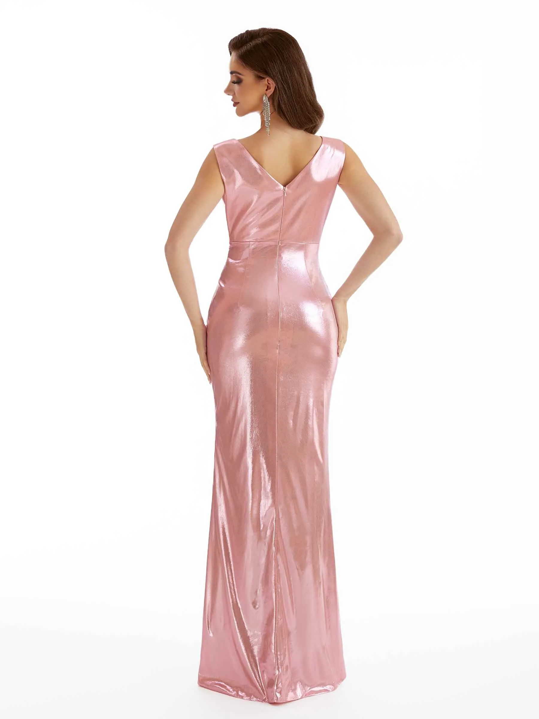 Sexy Mermaid V-Neck Metallic Stretch Shiny Fabric Floor-Length Wedding Guest Dresses sold by ChicSew product image thumbnail 4