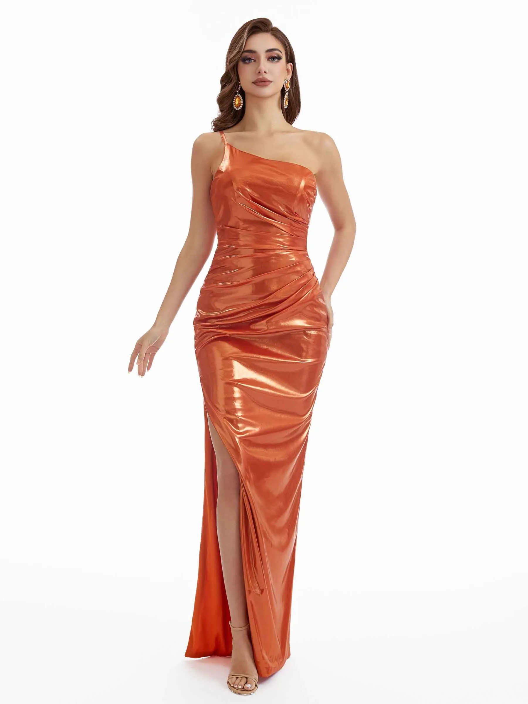 Sexy Mermaid One Shoulder Metallic Stretch Shiny Fabric Floor-Length Wedding Guest Dresses sold by ChicSew product image thumbnail 5