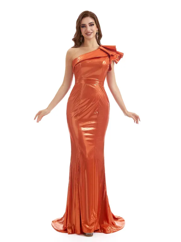 Sexy Ruffles Mermaid One Shoulder Women Pleated Metallic Long Dresses Online sold by ChicSew