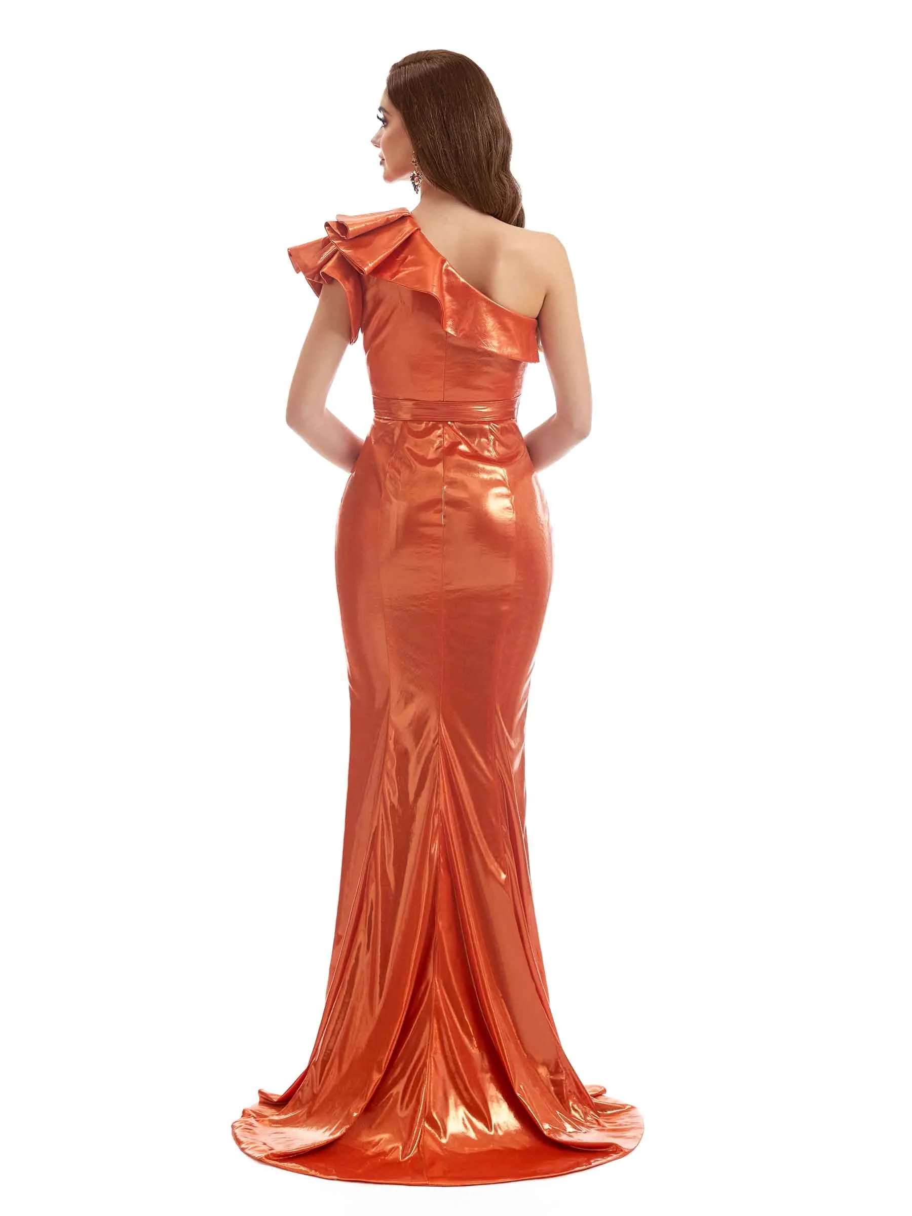 Sexy Ruffles Mermaid One Shoulder Women Pleated Metallic Long Dresses Online sold by ChicSew product image thumbnail 4