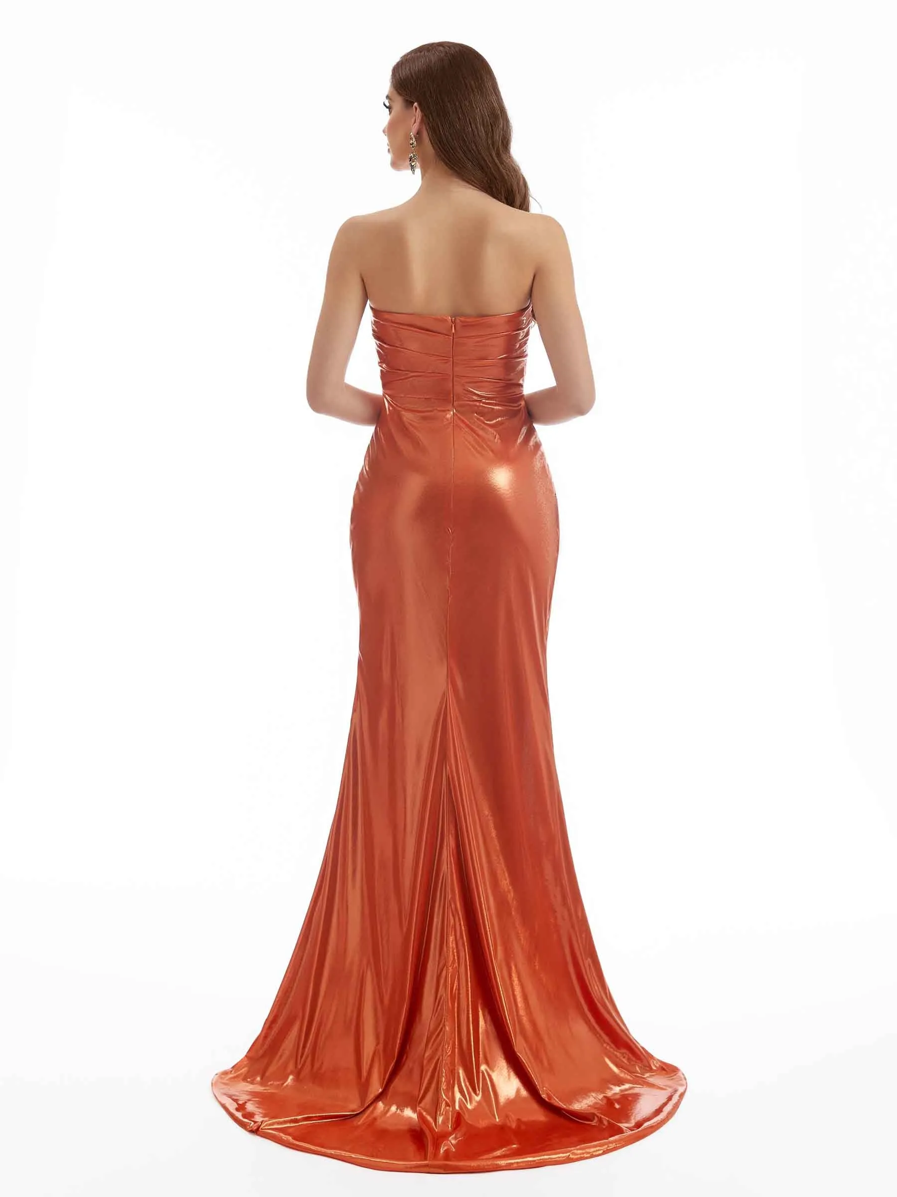 Sexy Strapless Pleated Sparkly Liquid Metallic Long Dresses For Women sold by ChicSew product image thumbnail 4