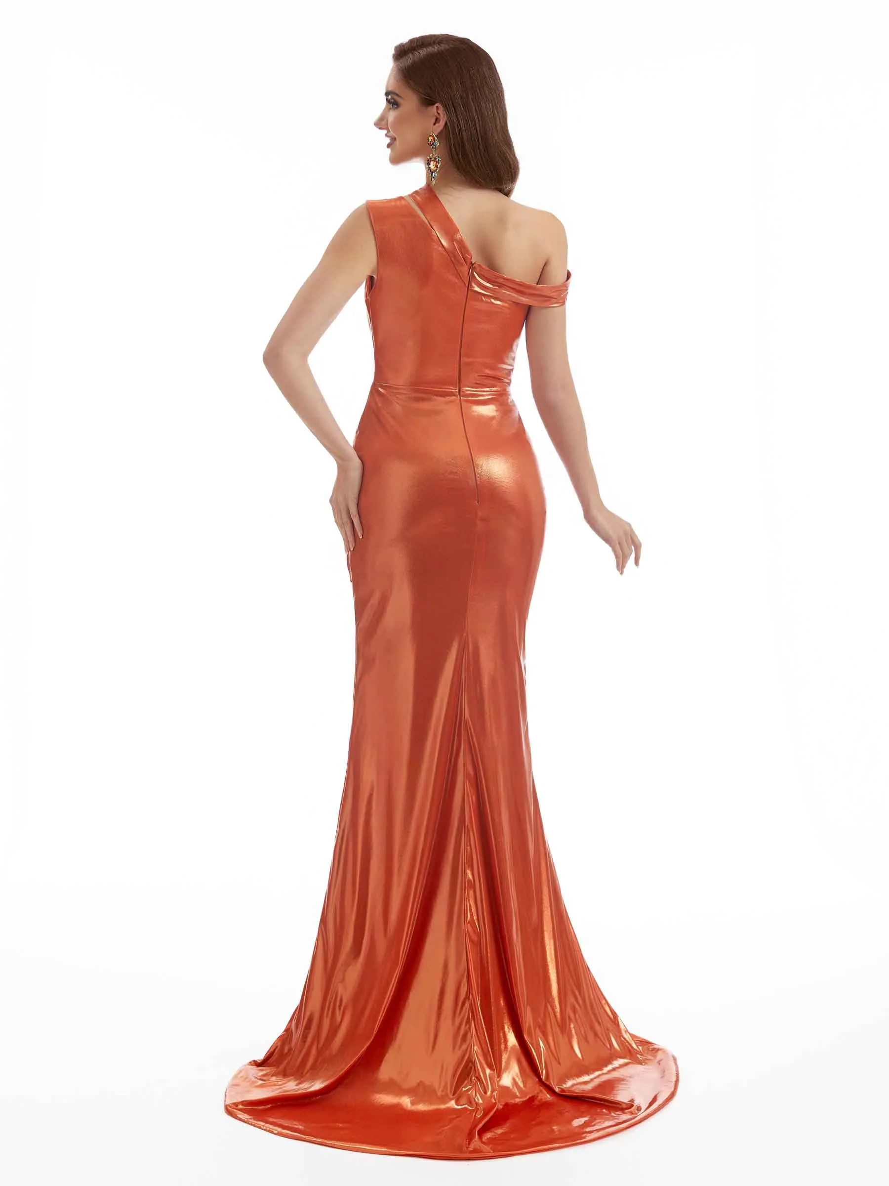 Sexy One Shoulder Mermaid Floor-Length Metallic Stretch Maxi Dresses Online sold by ChicSew product image thumbnail 3