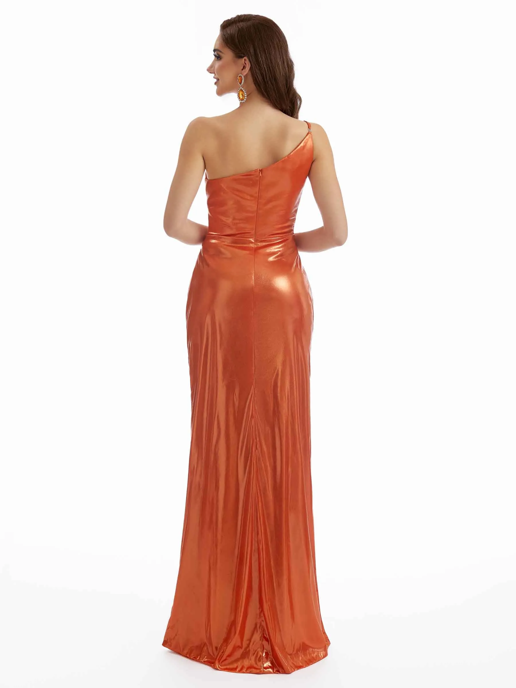 Sexy Mermaid One Shoulder Ruched Sparly Metallic Long Dresses Online sold by ChicSew product image thumbnail 4