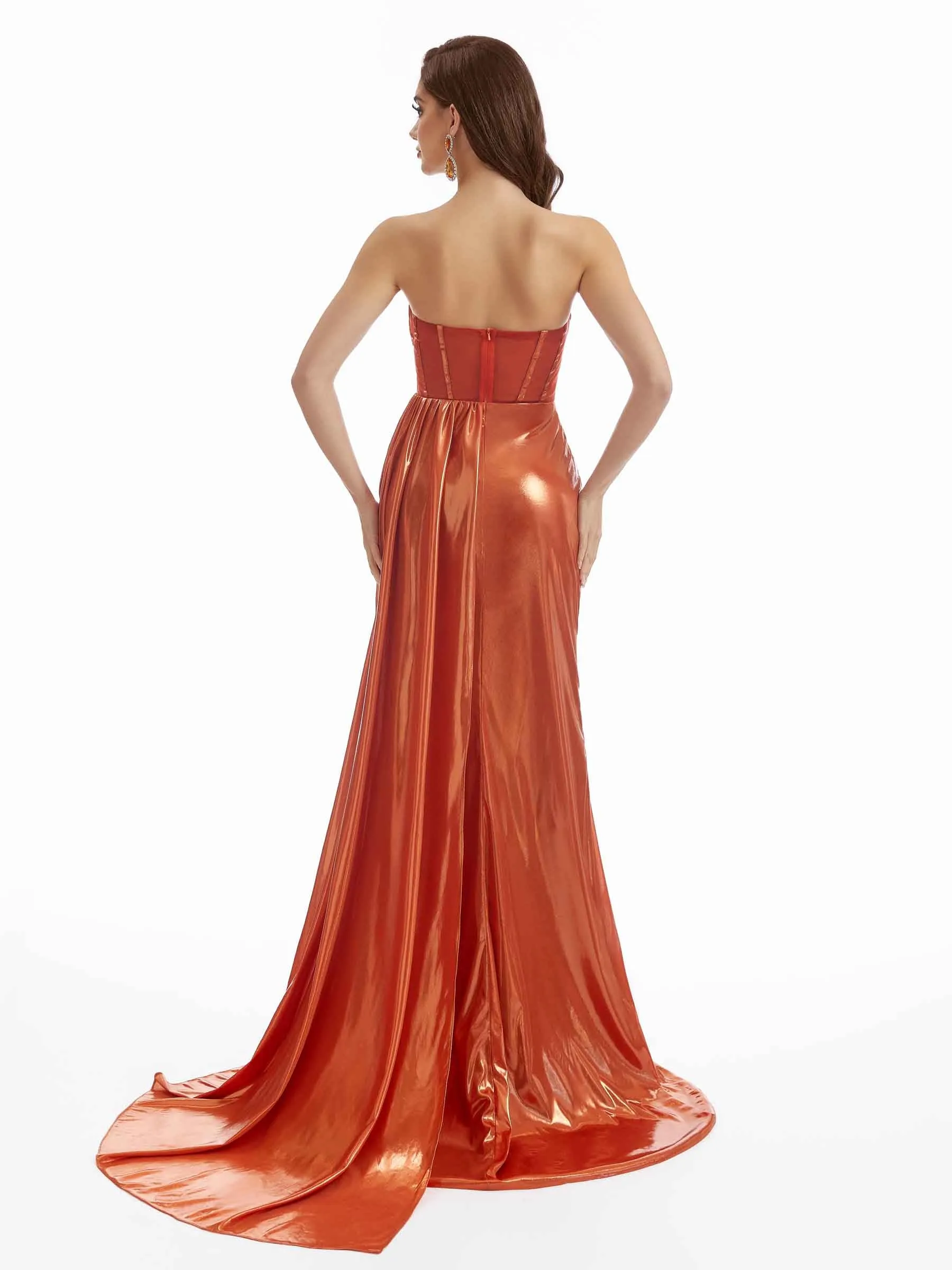 Women's Mermaid Ruched Strapless Metallic Long Dresses Online sold by ChicSew product image thumbnail 3