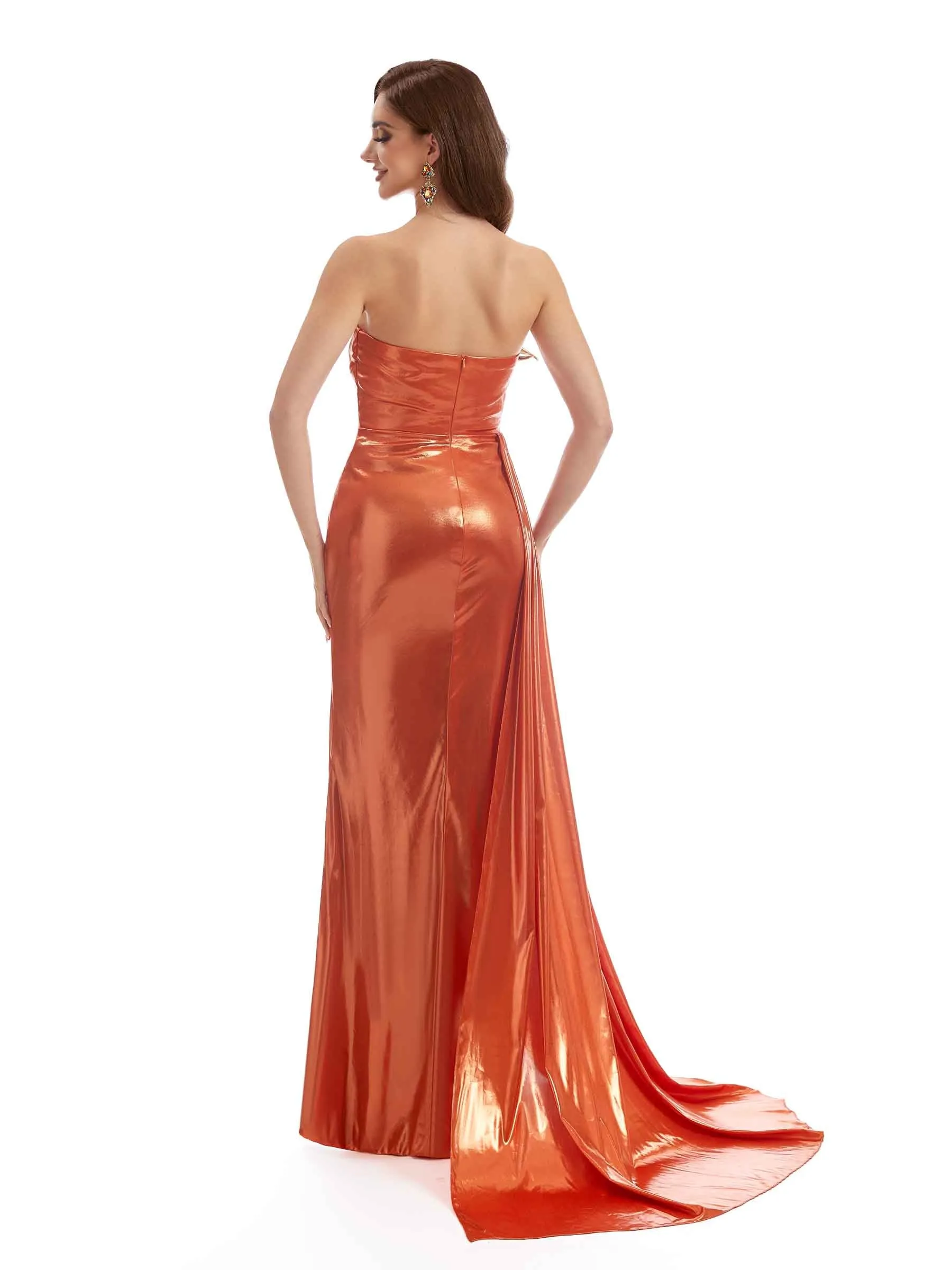 Sexy Side Slit Strapless Pleated Women Metallic Mermaid Long Dresses Online sold by ChicSew product image thumbnail 4