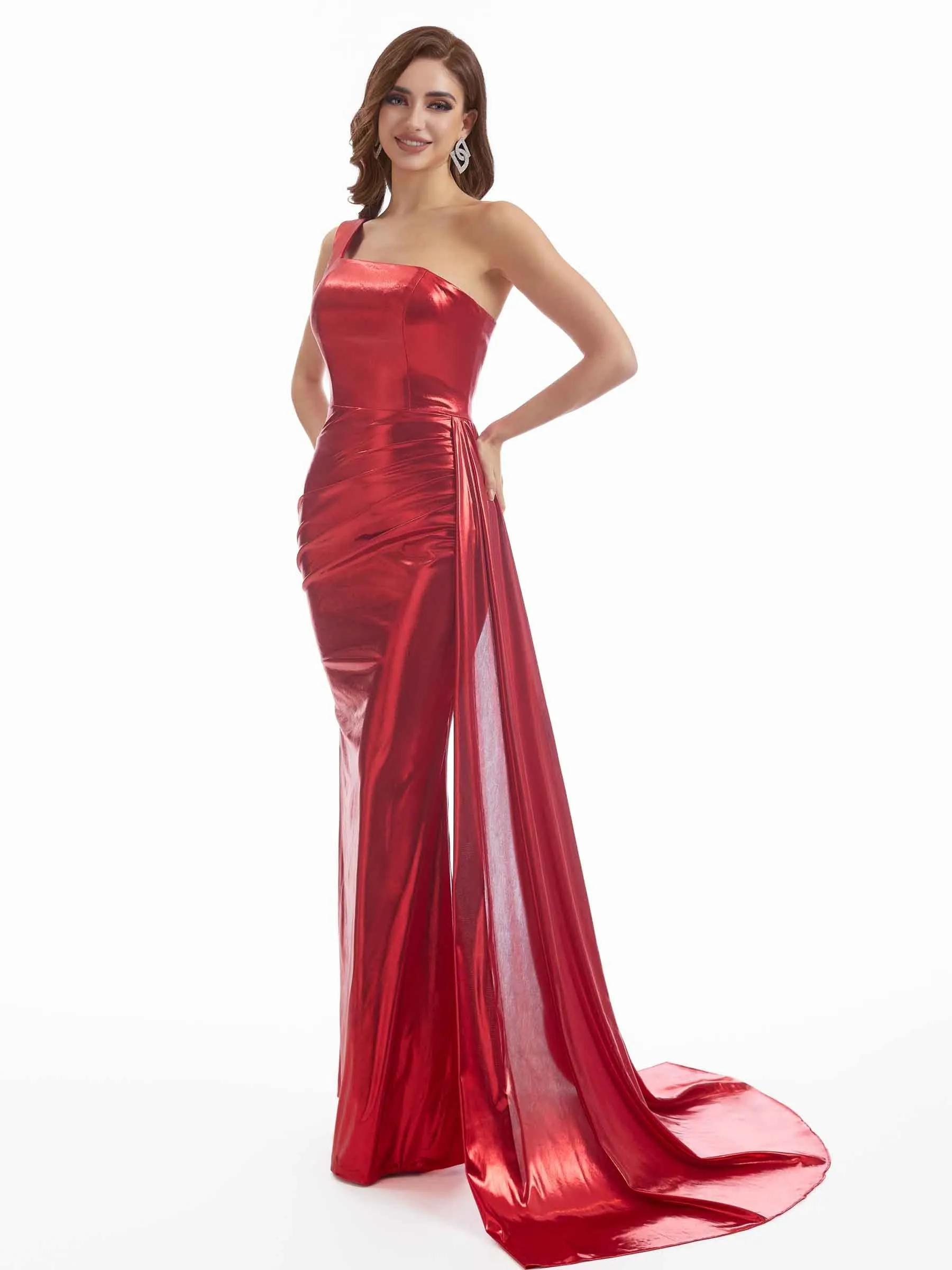 Sexy Mermaid One Shoulder Women Metallic Stretch Shiny Long Dresses Online sold by ChicSew product image thumbnail 3