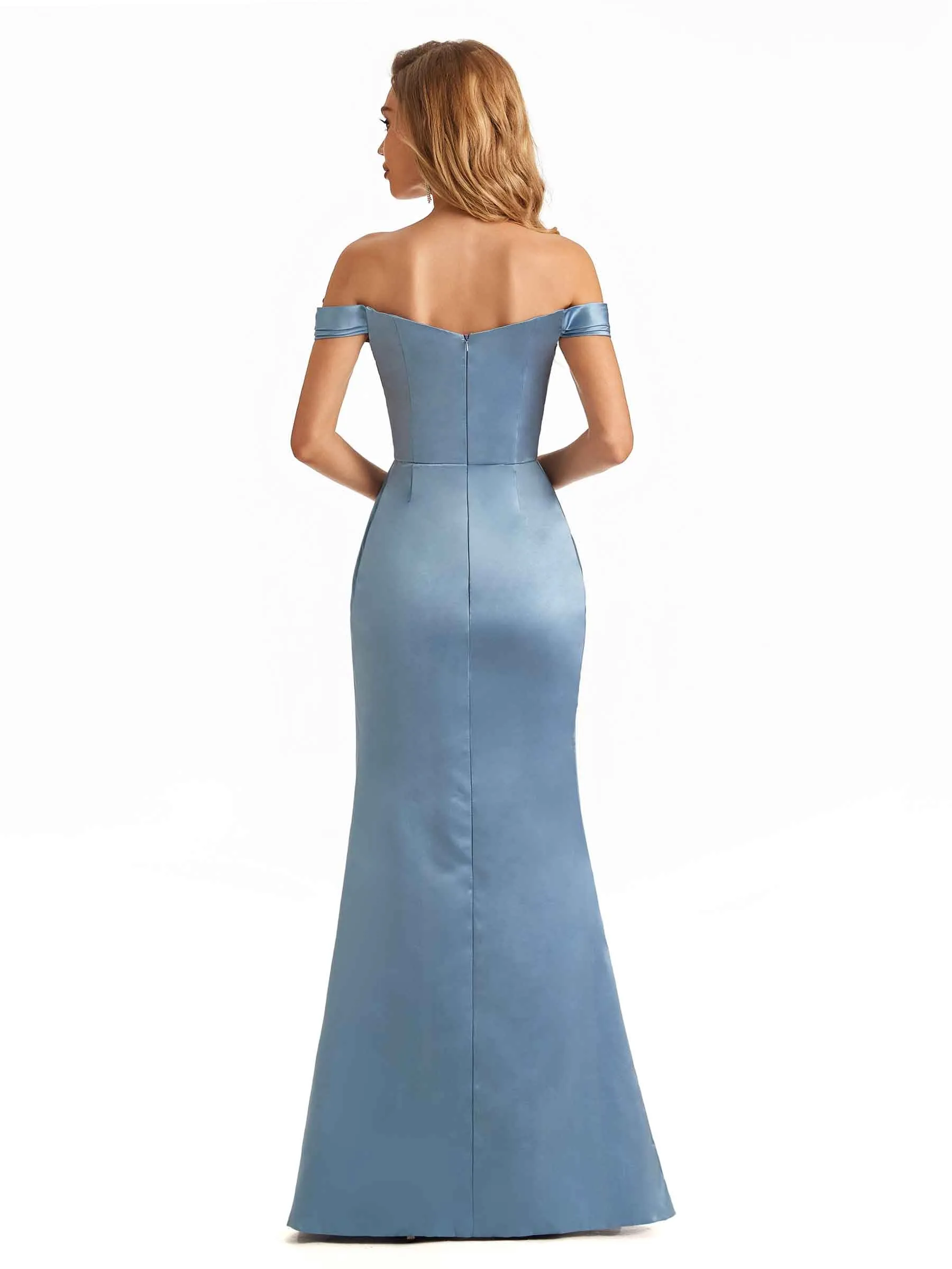 Trendy Off The Shoulder Beaded Soft Satin Mermaid Long Evening Dresses Side Slit sold by ChicSew product image thumbnail 3