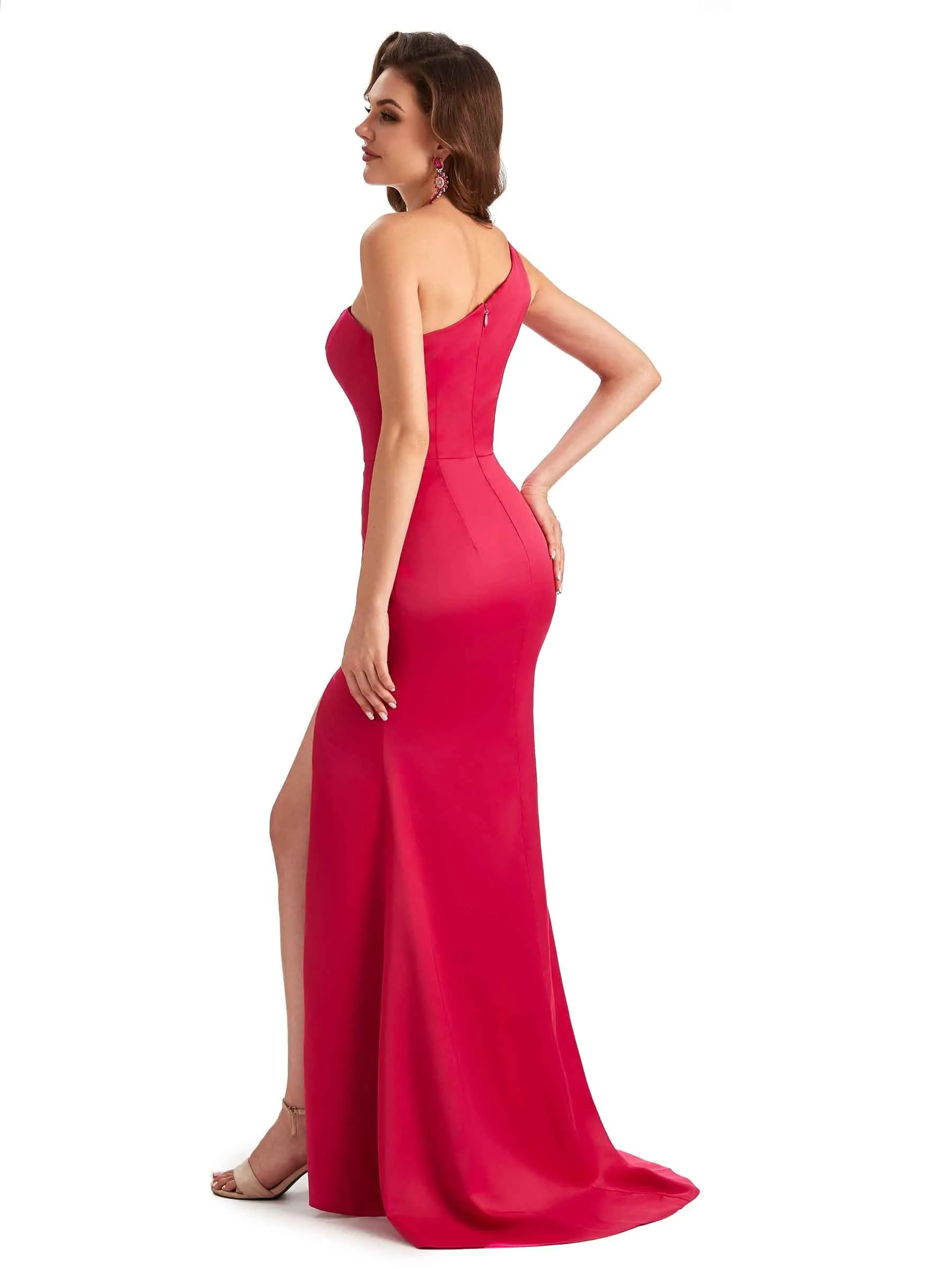 Elegant Mermaid Soft Satin One Shoulder Long Women's Semi Formal Dresses Slit sold by ChicSew product image thumbnail 4