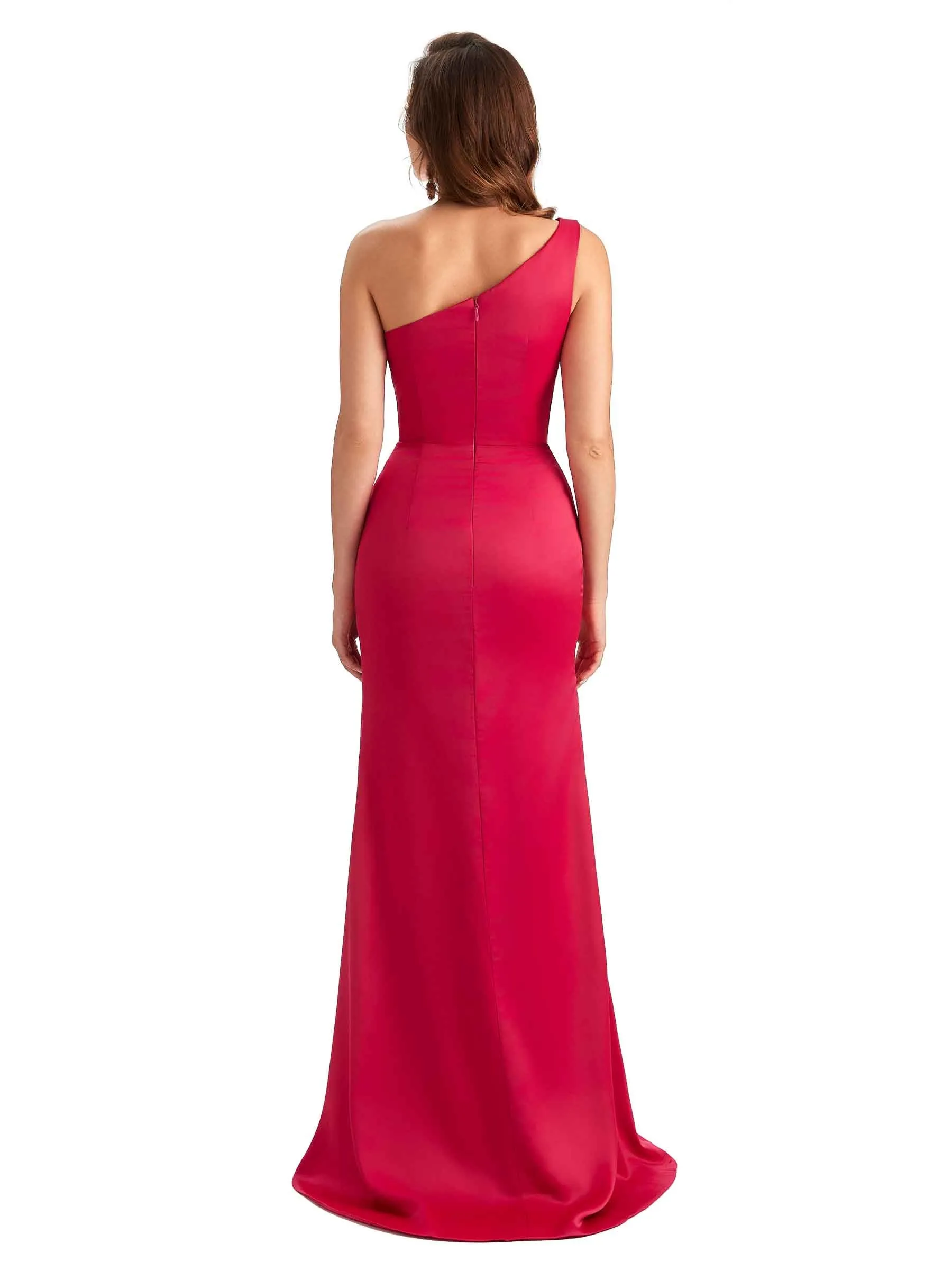 Elegant Mermaid Soft Satin One Shoulder Long Women's Semi Formal Dresses Slit sold by ChicSew product image thumbnail 3