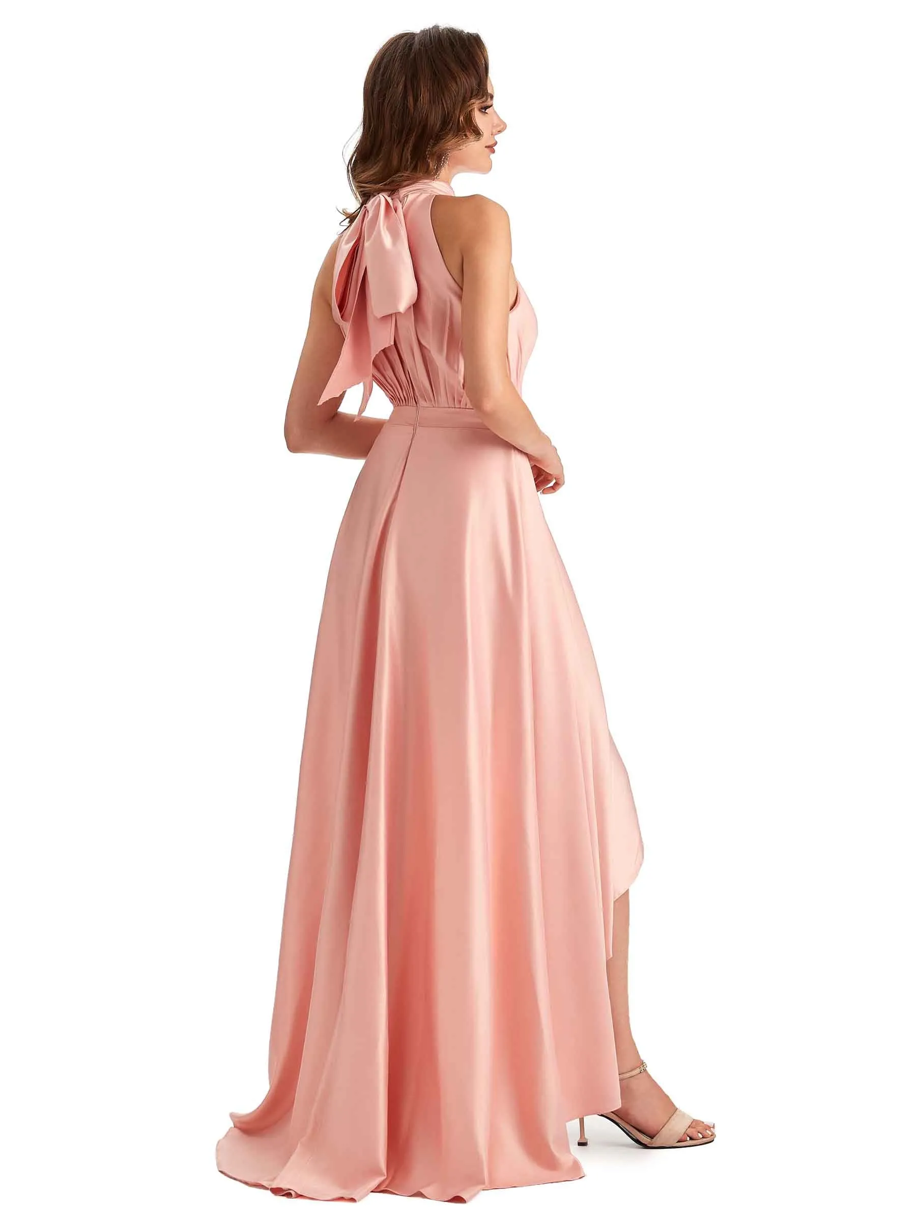 Soft Satin High Neck High Low A-line Unique Wedding Guest Dresses sold by ChicSew product image thumbnail 5