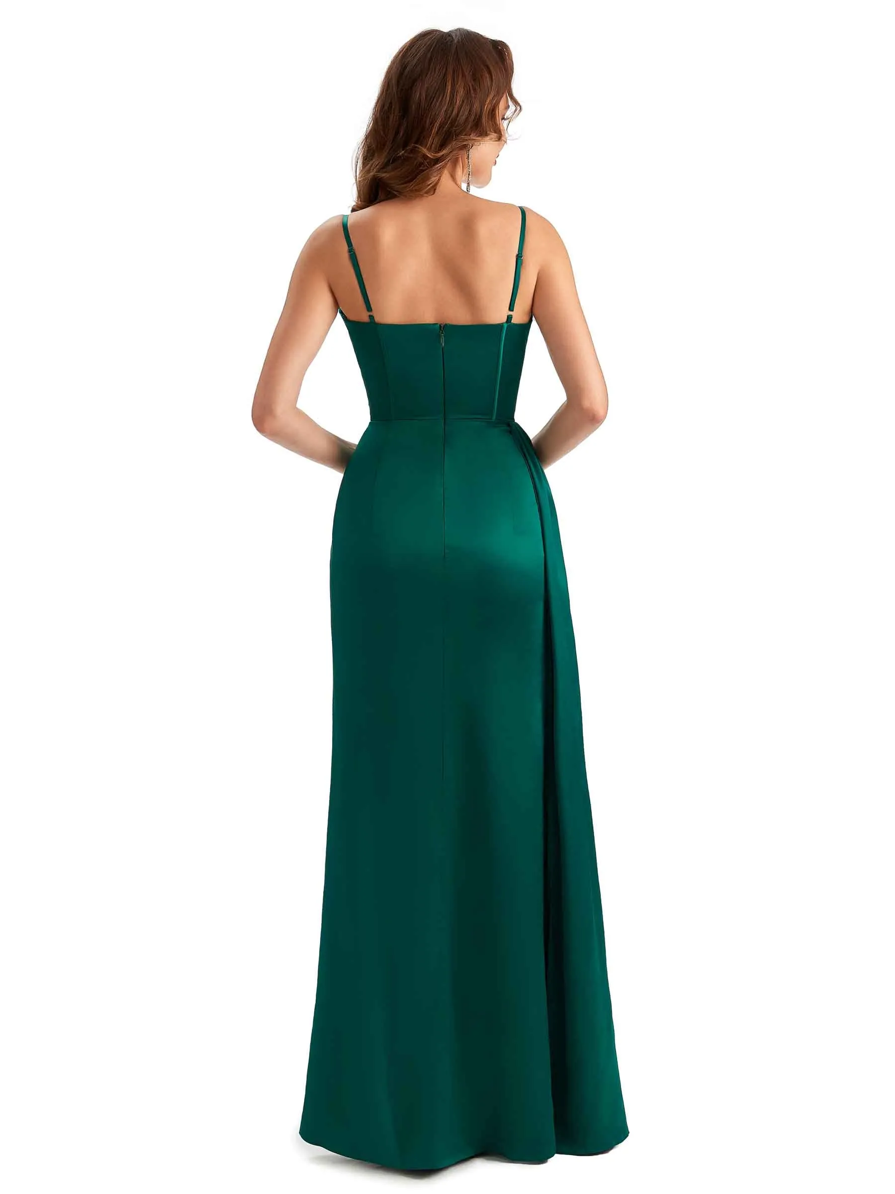 Sexy Side Slit Mermaid Silky Satin Spaghetti Straps Unique Wedding Guest Dresses sold by ChicSew product image thumbnail 4