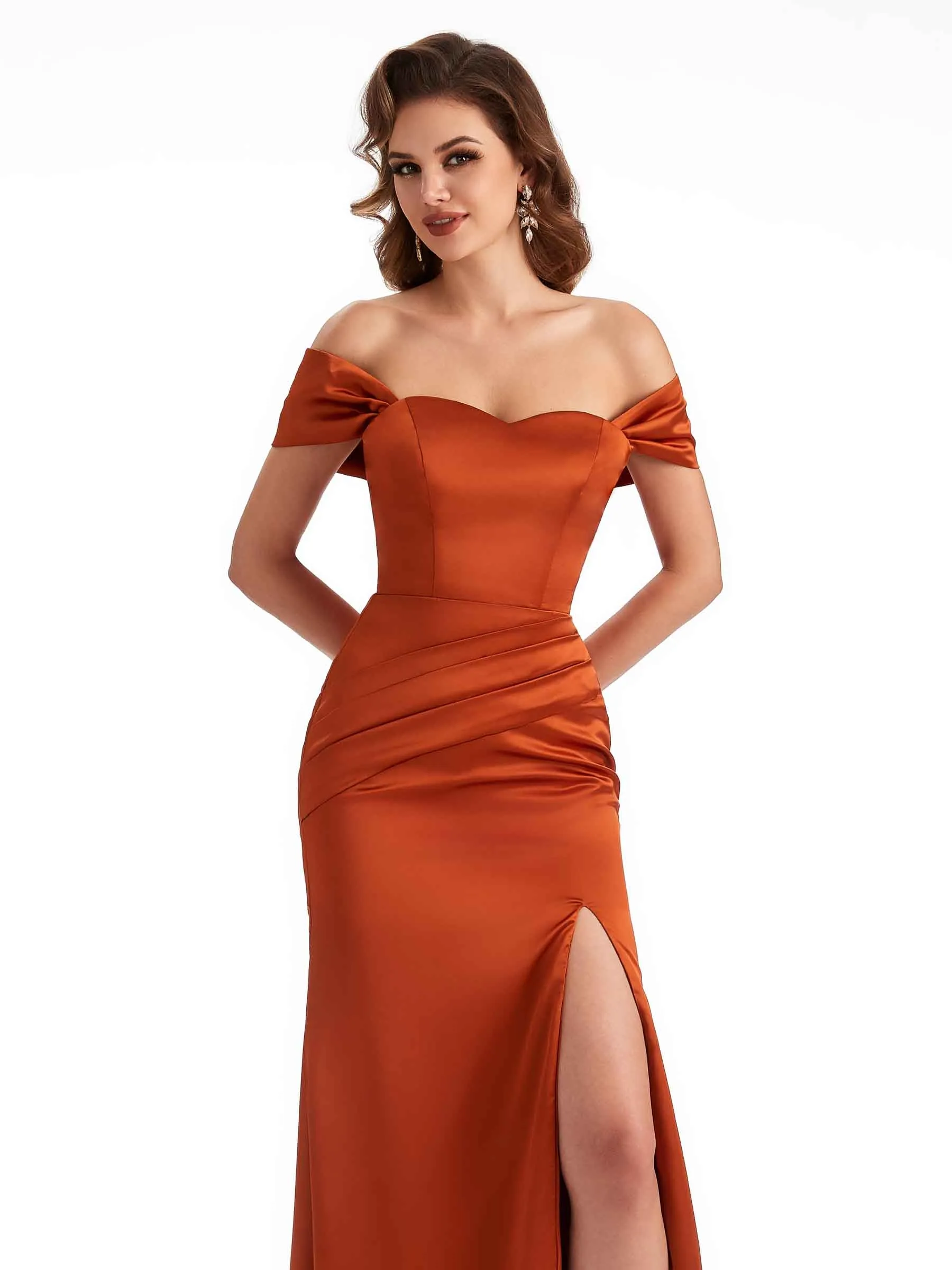 Soft Satin Side Slit Off The Shoulder Mermaid Long Unique Formal Elegant Evening Dresses sold by ChicSew product image thumbnail 2