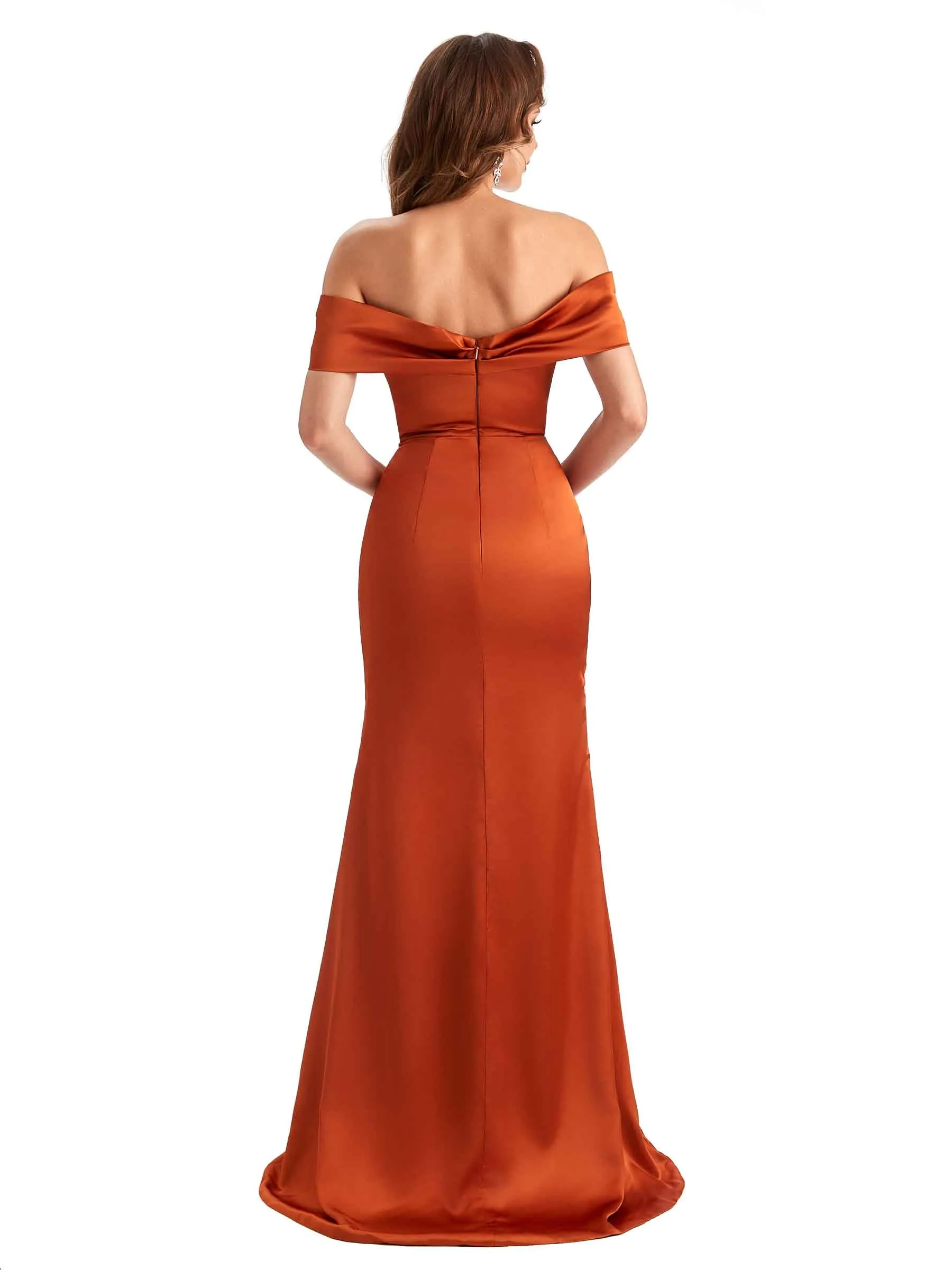 Soft Satin Side Slit Off The Shoulder Mermaid Long Unique Formal Elegant Evening Dresses sold by ChicSew product image thumbnail 3