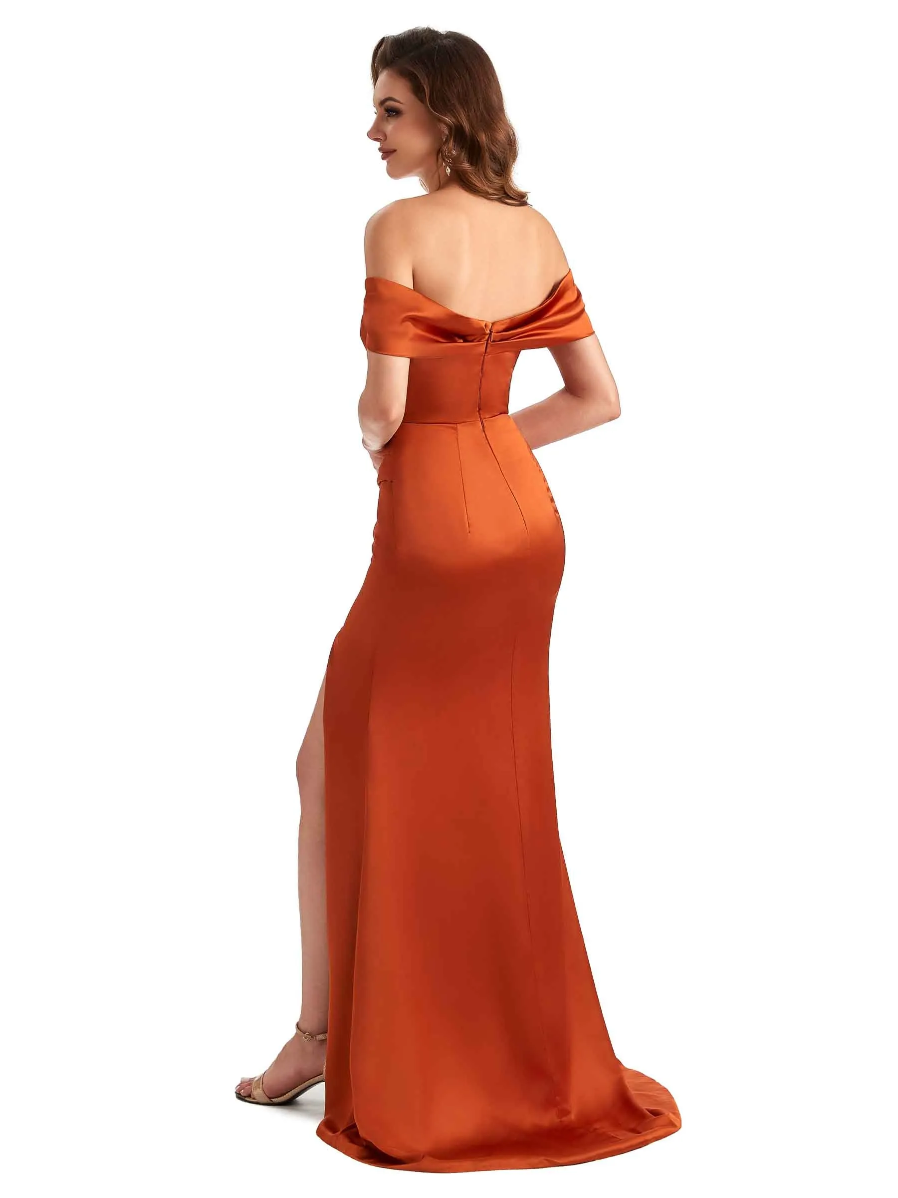 Soft Satin Side Slit Off The Shoulder Mermaid Long Unique Formal Elegant Evening Dresses sold by ChicSew product image thumbnail 5