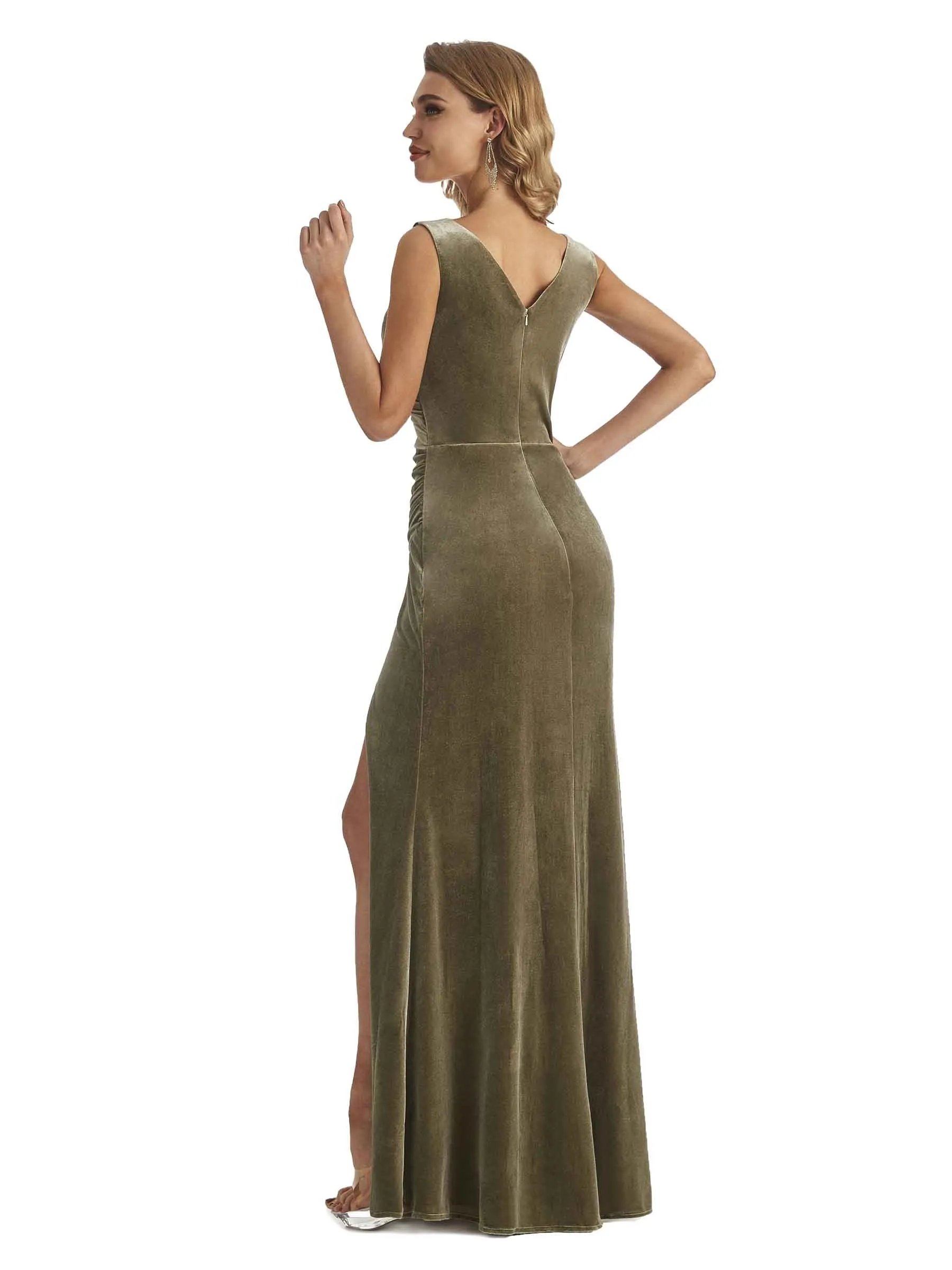 Elegant Mermaid V-Neck Velvet Long Formal Evening Dresses With Detachable Cape sold by ChicSew product image thumbnail 5