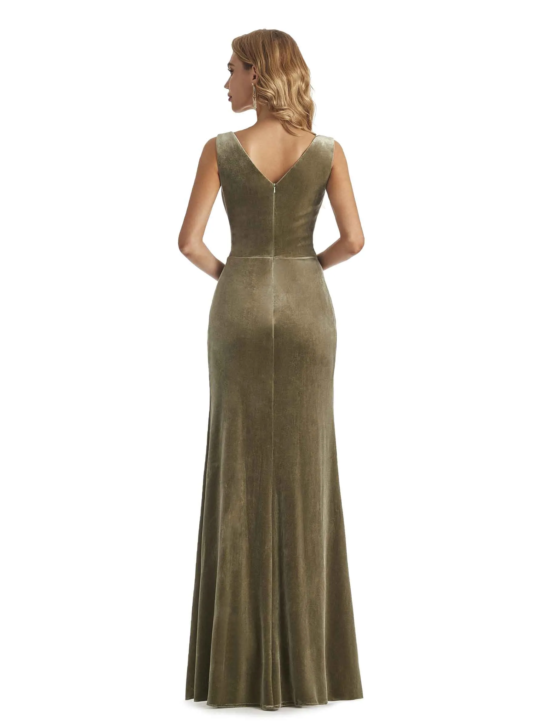 Elegant Mermaid V-Neck Velvet Long Formal Evening Dresses With Detachable Cape sold by ChicSew product image thumbnail 3