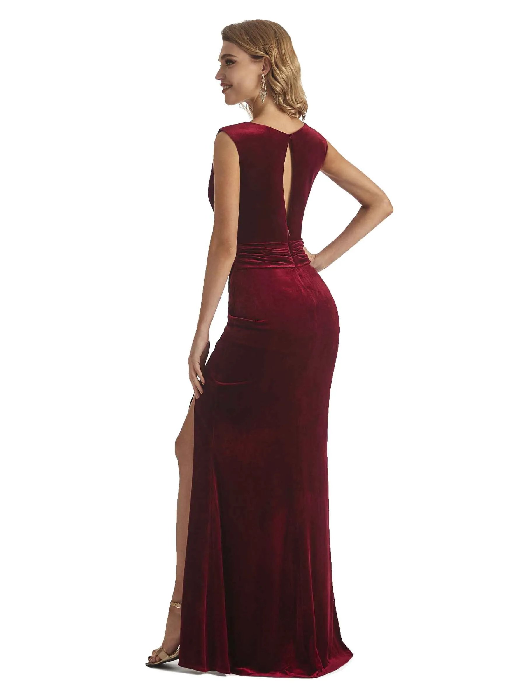 Elegant Mermaid Scoop Unique Velvet Long Wedding Guest Dresses sold by ChicSew product image thumbnail 5