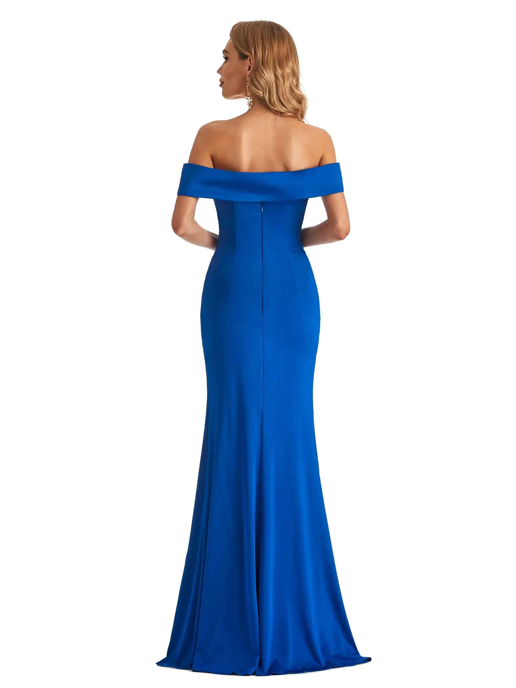 Sexy Mermaid Off The Shoulder Side Slit Stretchy Jersey Long Formal Wedding Guest Dresses sold by ChicSew product image thumbnail 3