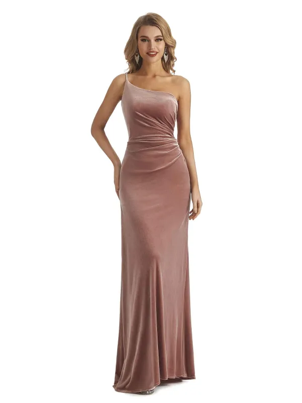 Elegant Sheath One Shoulder Formal Velvet Long Wedding Guest Dresses sold by ChicSew