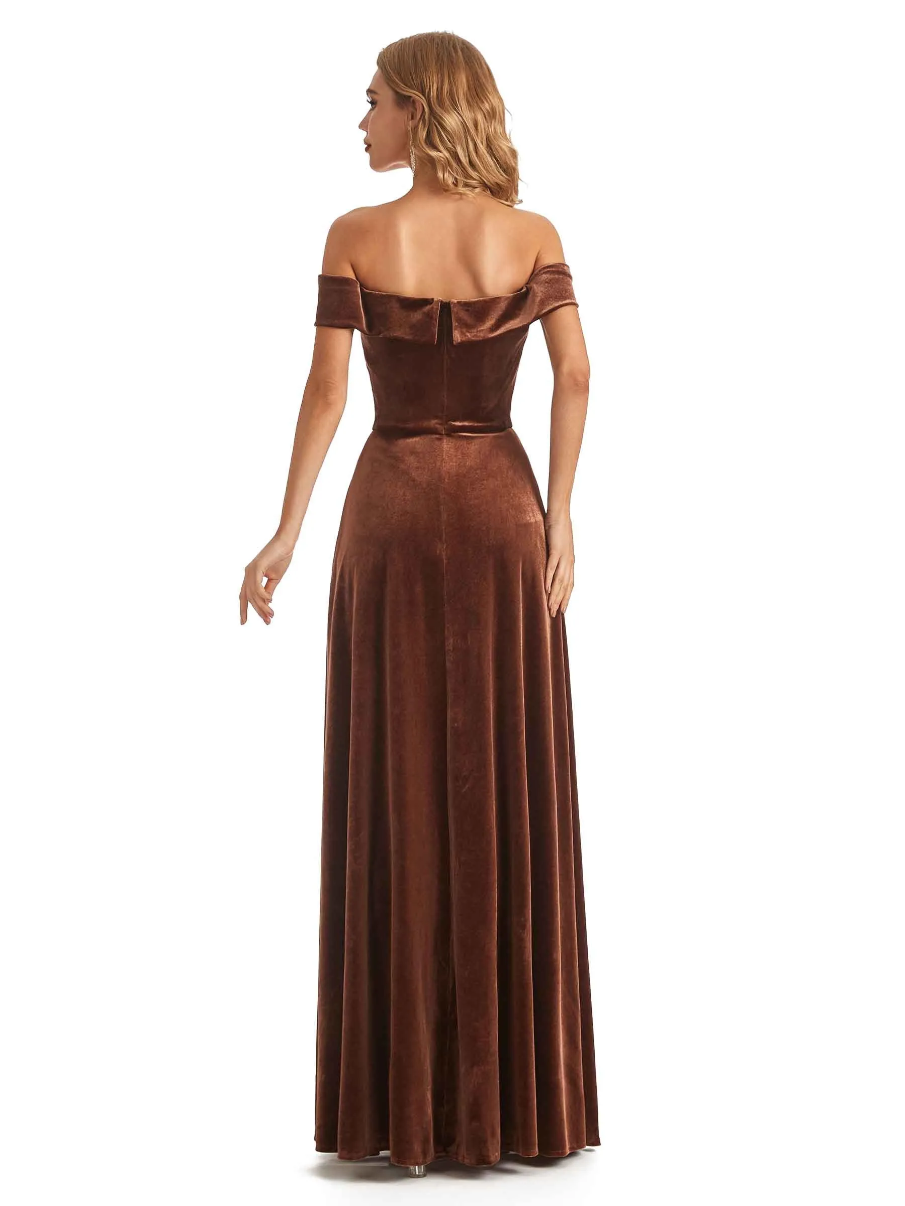 Elegant Mermaid Off The Shoulder Velvet Long Wedding Guest Dresses For Women sold by ChicSew product image thumbnail 3
