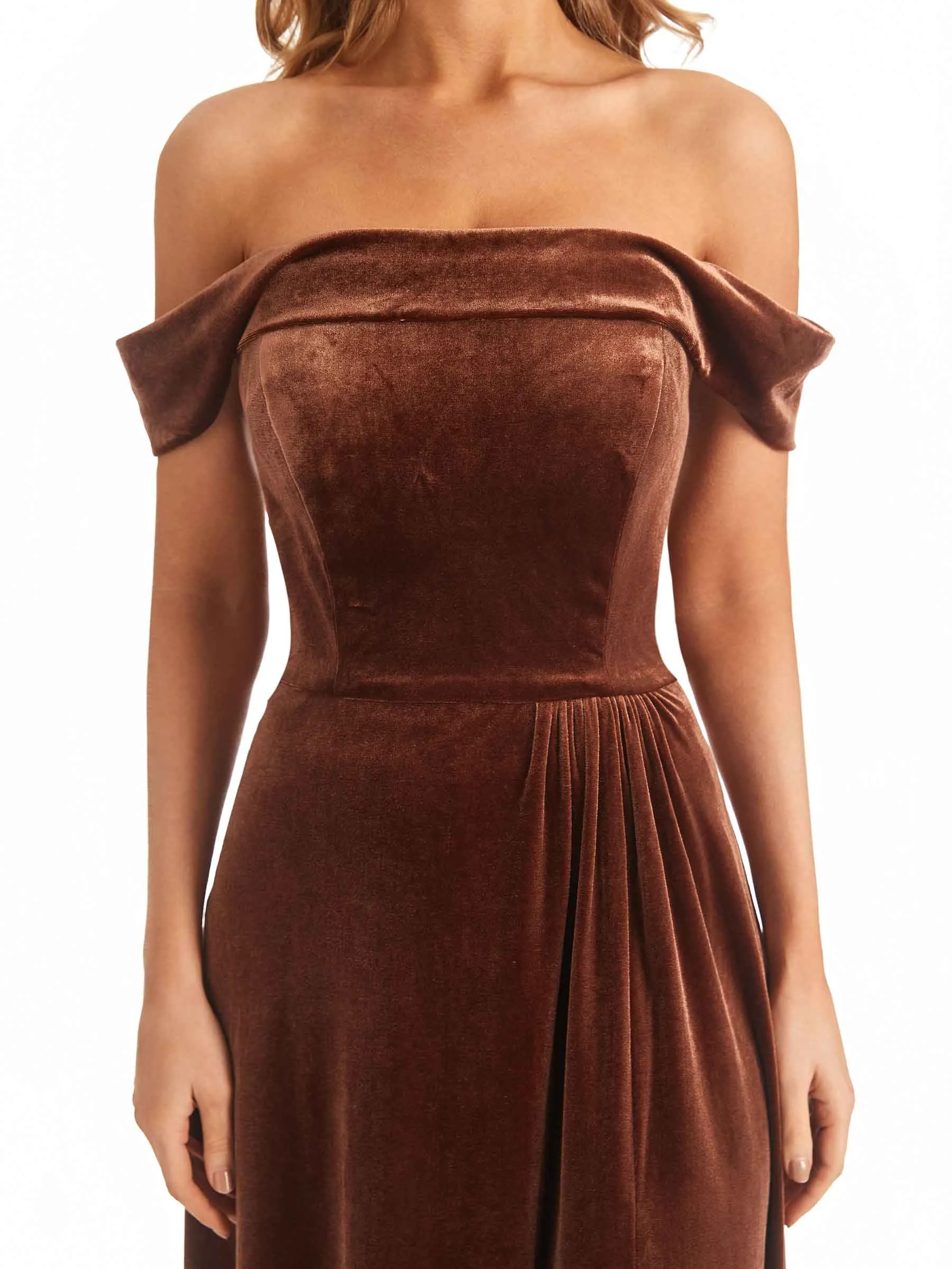 Elegant Mermaid Off The Shoulder Velvet Long Wedding Guest Dresses For Women sold by ChicSew product image thumbnail 2