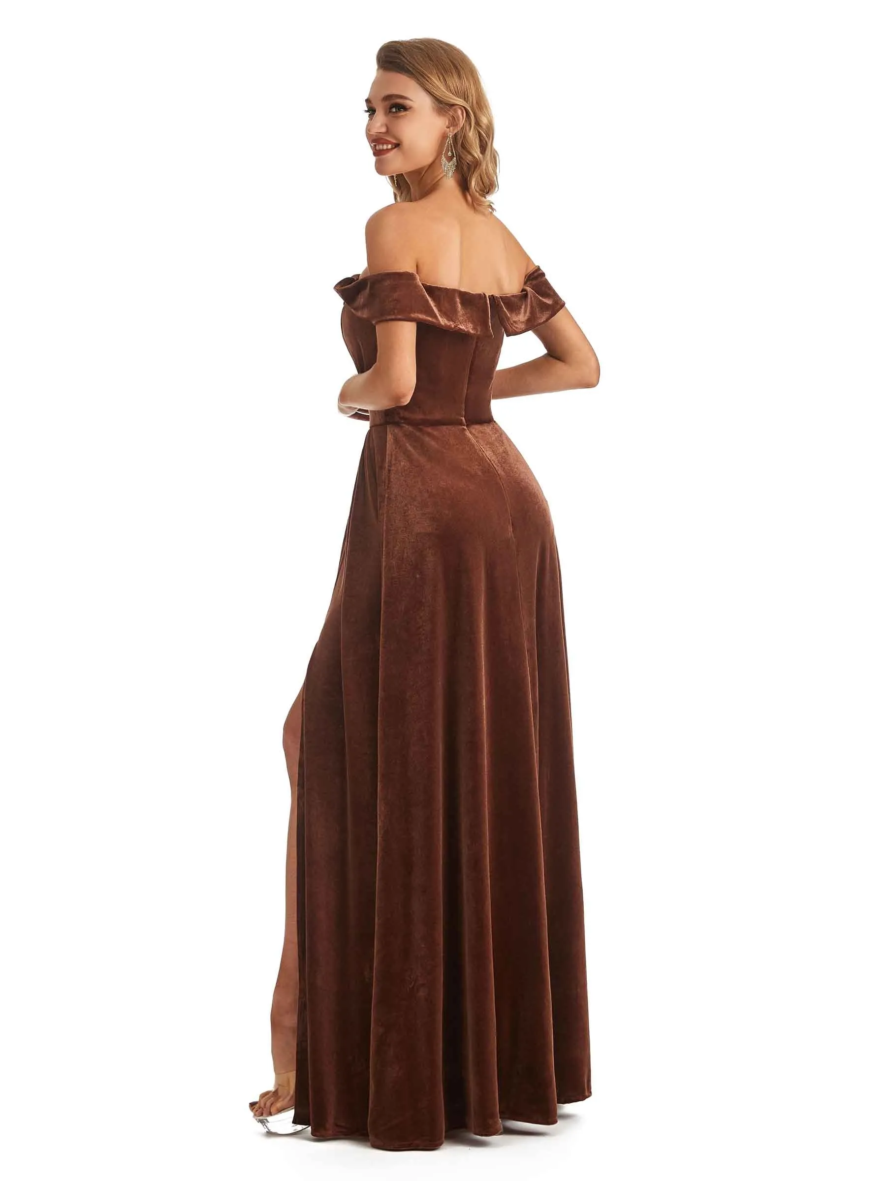 Elegant Mermaid Off The Shoulder Velvet Long Wedding Guest Dresses For Women sold by ChicSew product image thumbnail 5