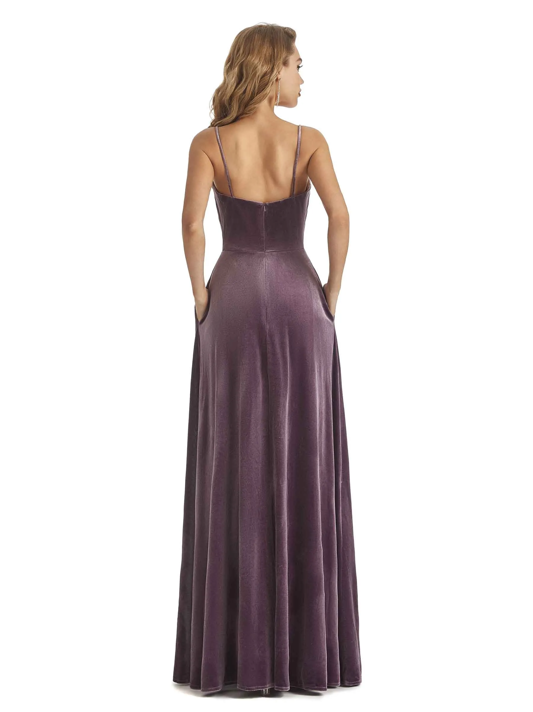 Elegant Mermaid Cowl Neck Spaghetti Straps Velvet Long Wedding Guest Dresses With Pocket sold by ChicSew product image thumbnail 3