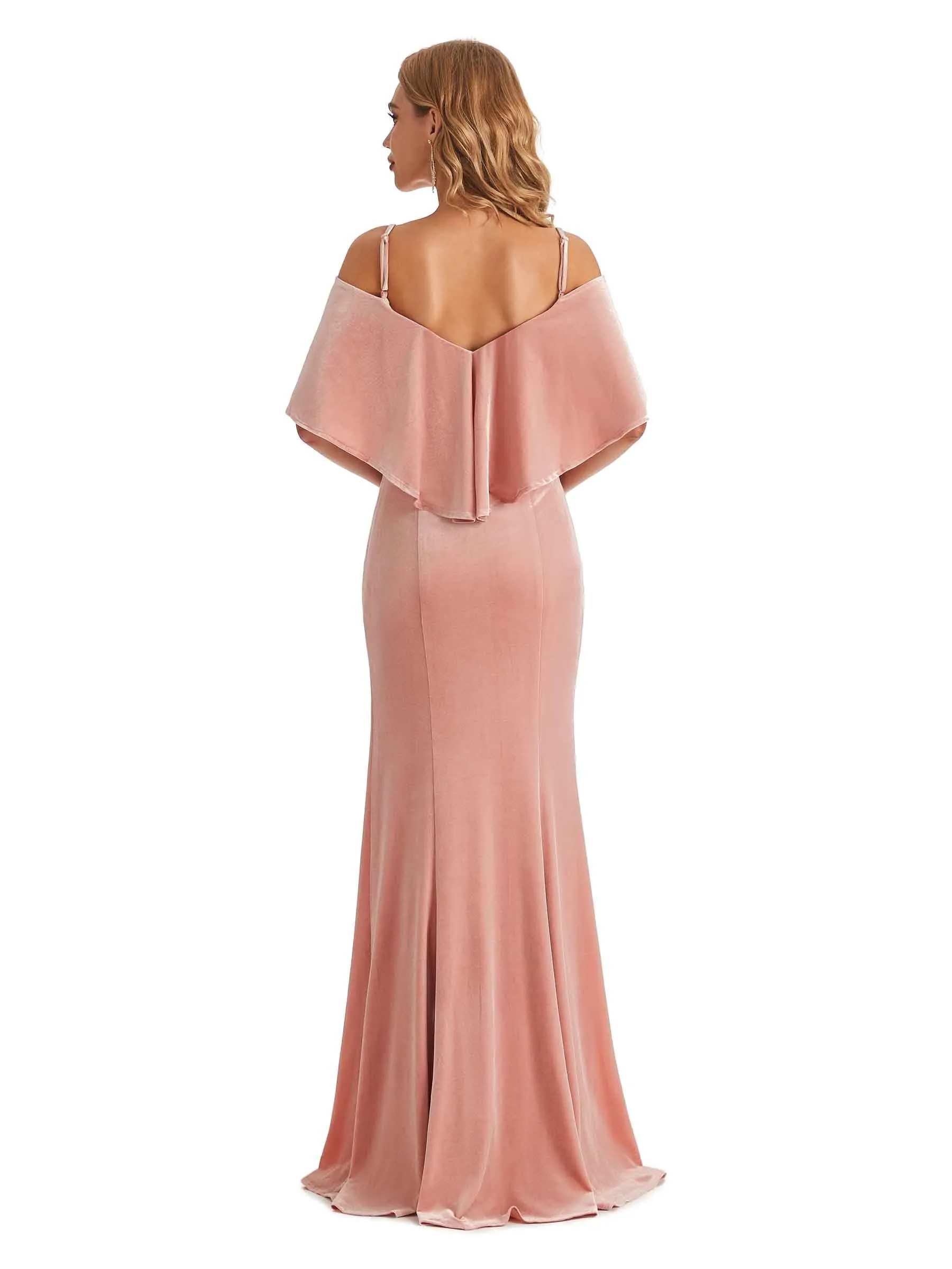 Elegant Mermaid Cold Shoulder Velvet Winter Long Wedding Guest Dresses sold by ChicSew product image thumbnail 3