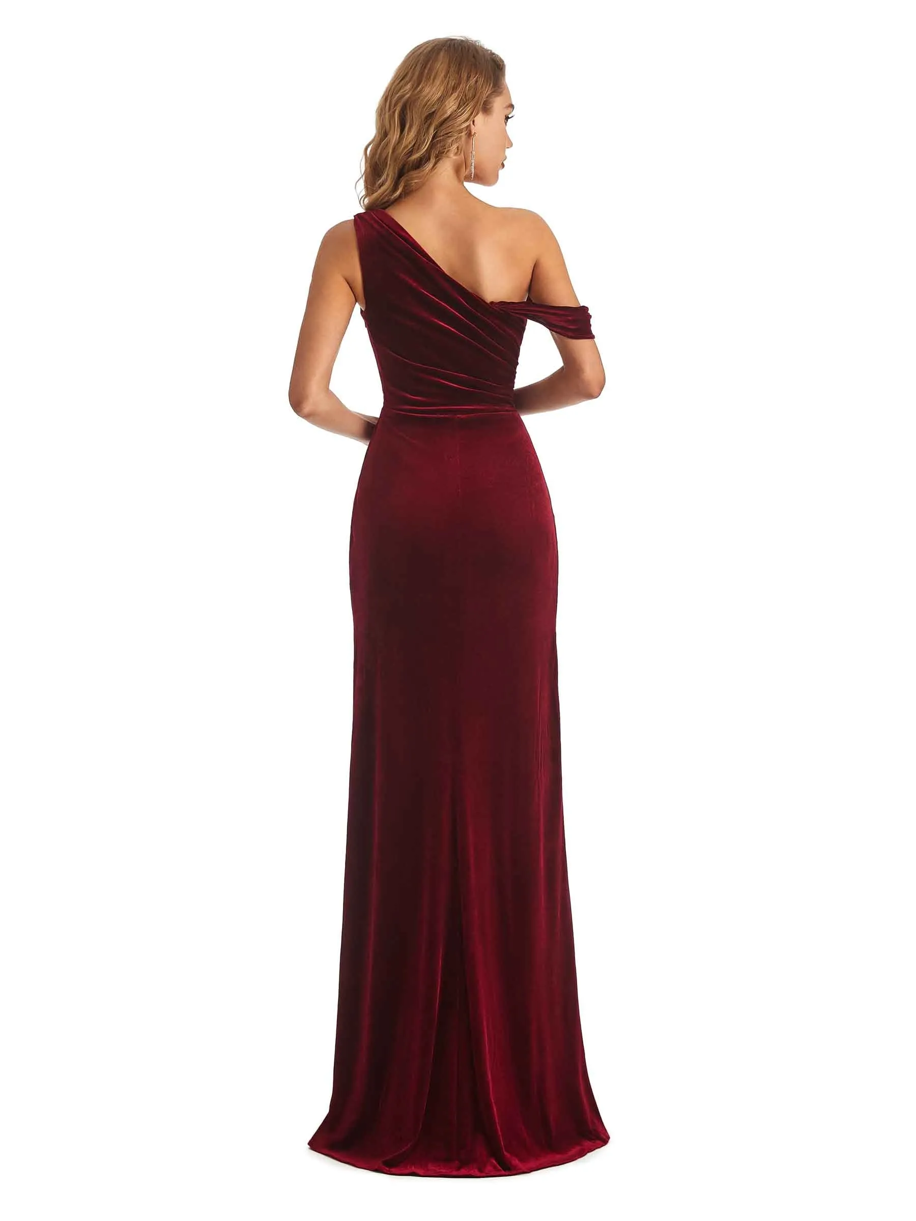 Elegant Mermaid Asymmetrical Side Slit Velvet Long Wedding Guest Dresses sold by ChicSew product image thumbnail 3