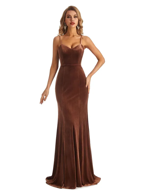 Elegant V-Neck Mermaid Spaghetti Straps Velvet Formal Long Wedding Guest Dresses sold by ChicSew